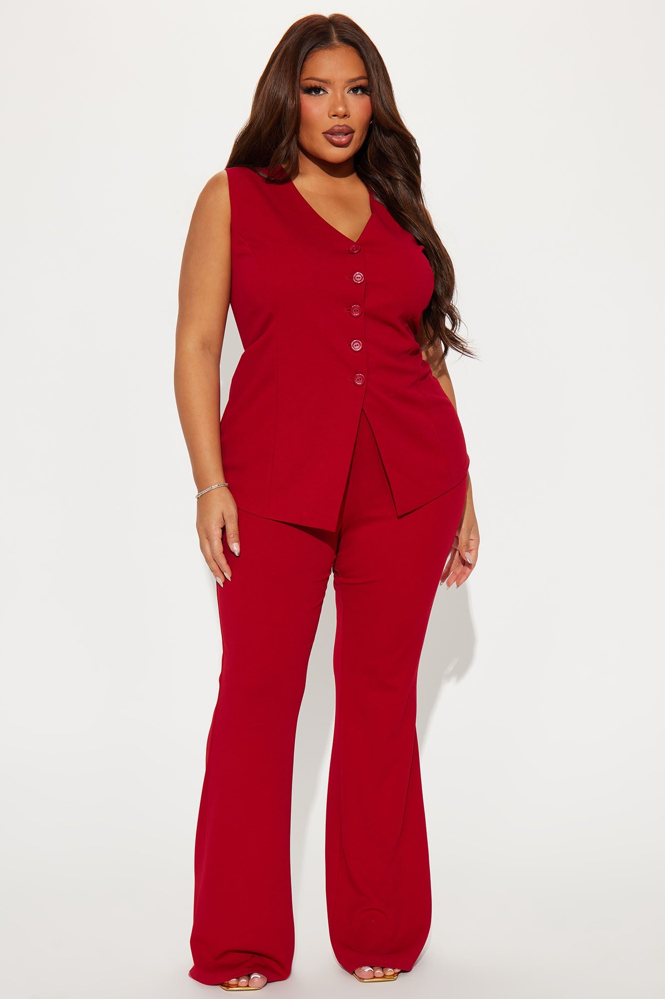 Office Romance Vest Pant Set - Ruby Red
