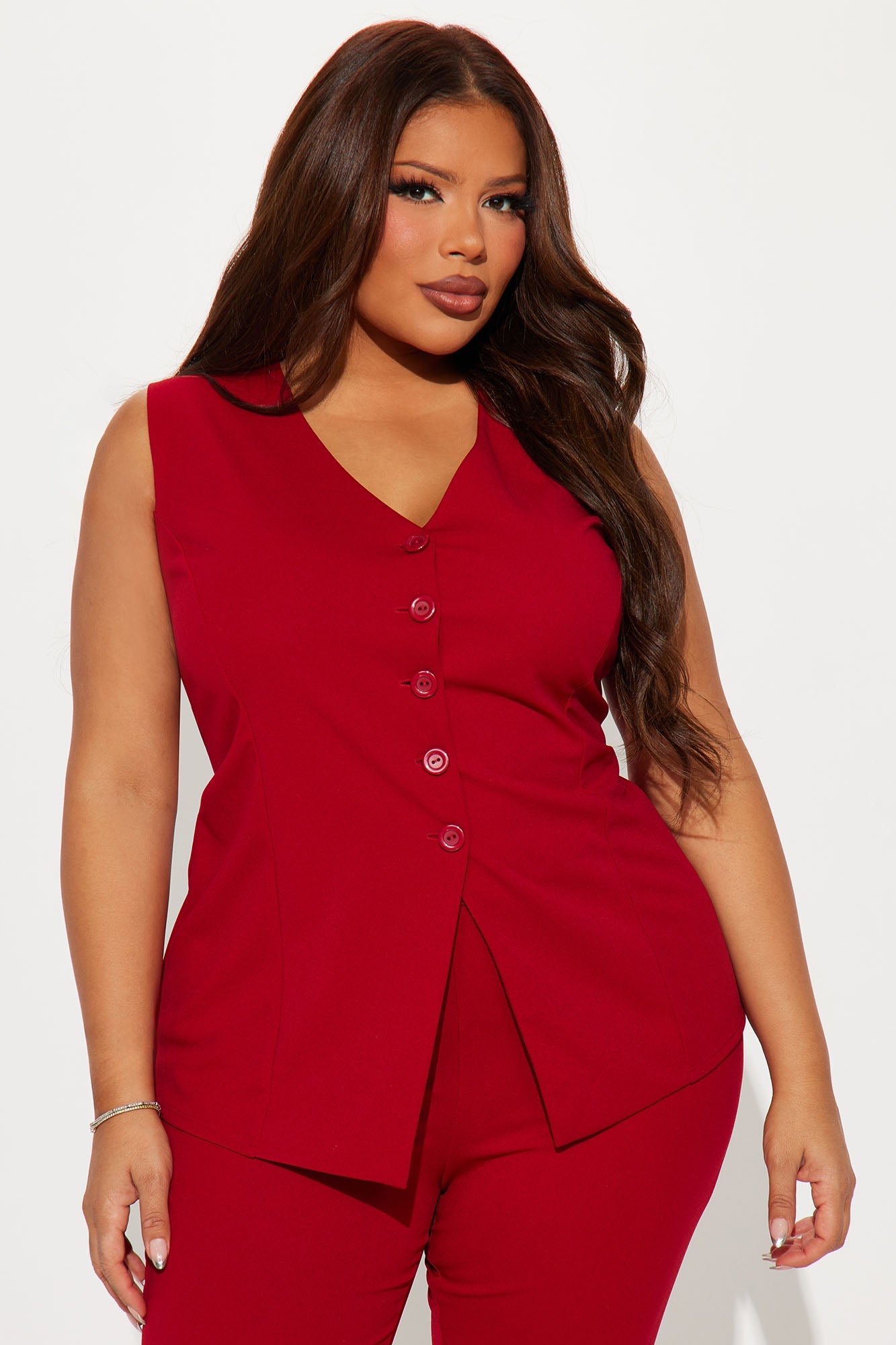 Office Romance Vest Pant Set - Ruby Red