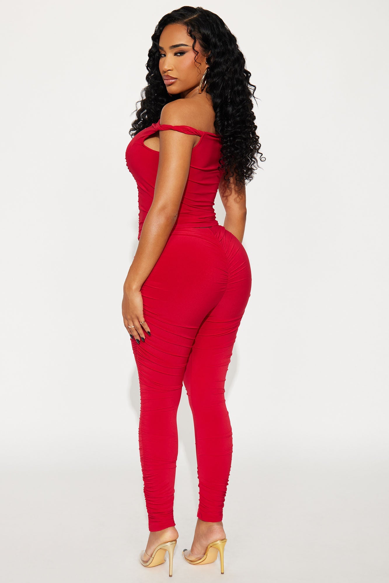 Vanessa Off Shoulder Pant Set - Red