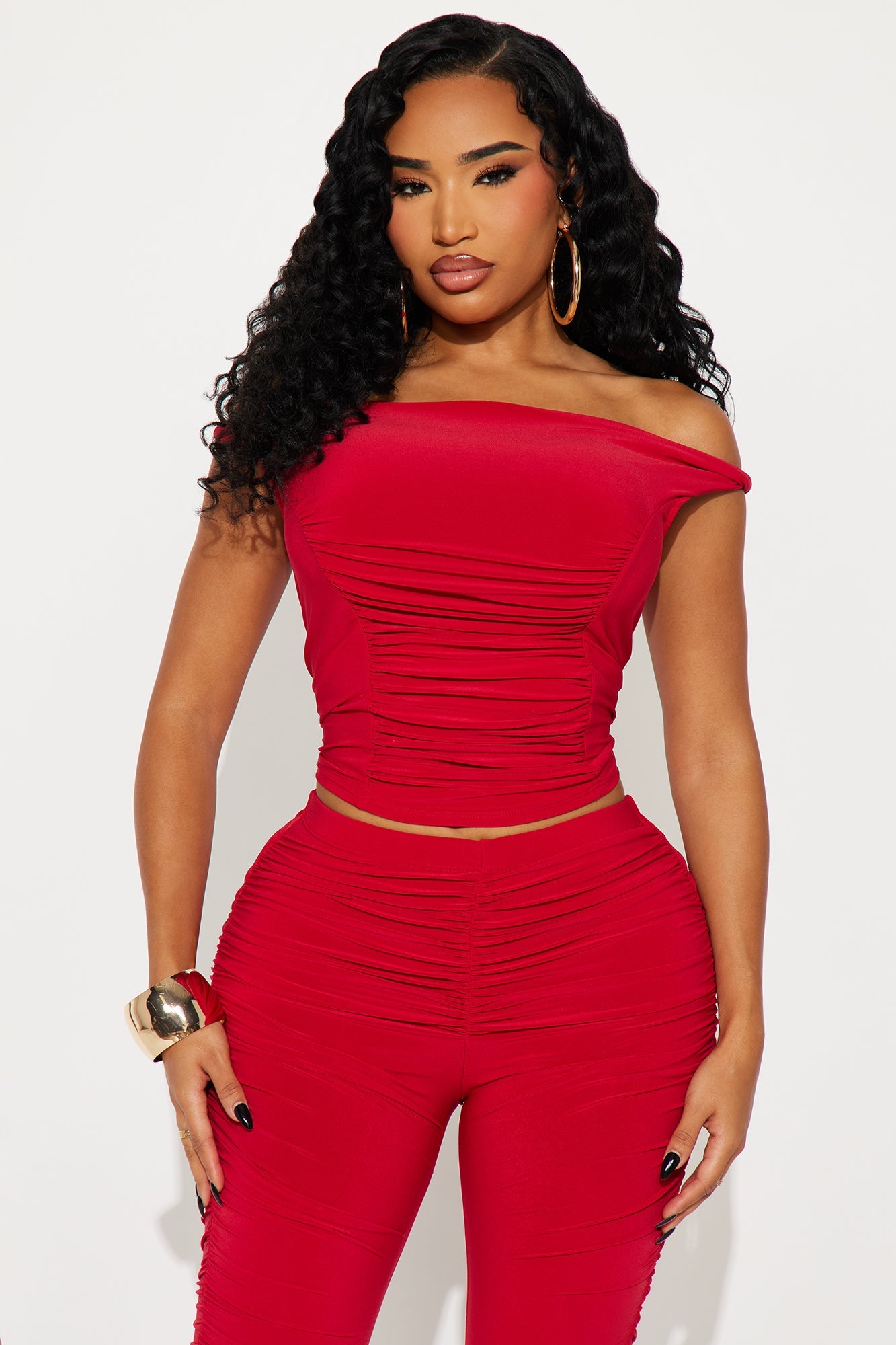 Vanessa Off Shoulder Pant Set - Red