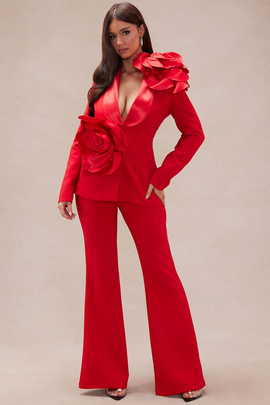 Jaden Floral Blazer Suit Set - Red