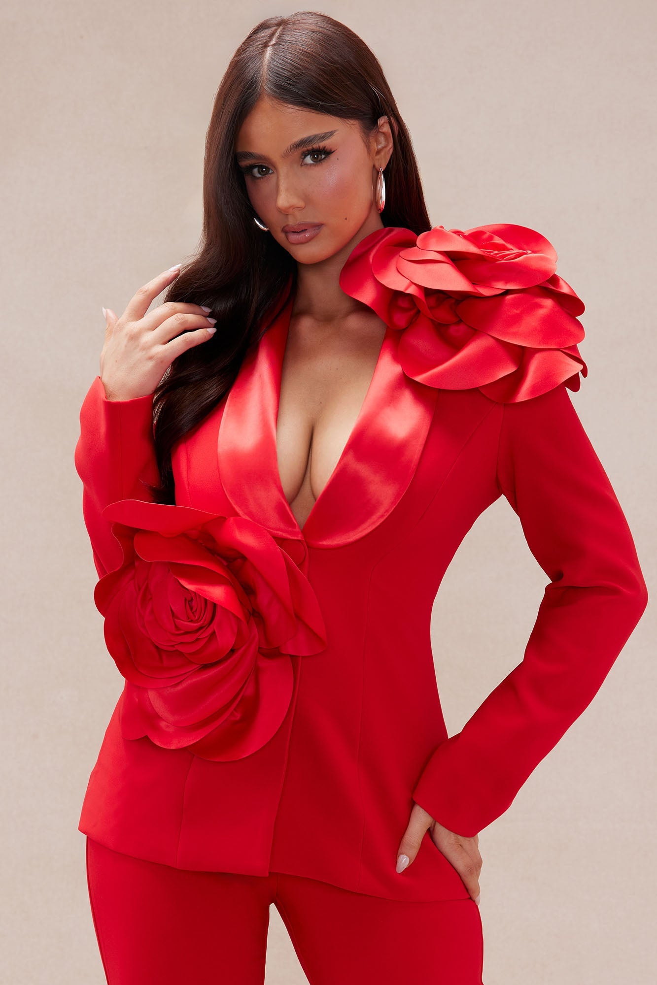 Jaden Floral Blazer Suit Set - Red