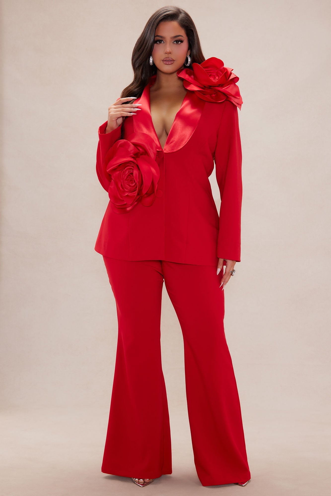 Jaden Floral Blazer Suit Set - Red