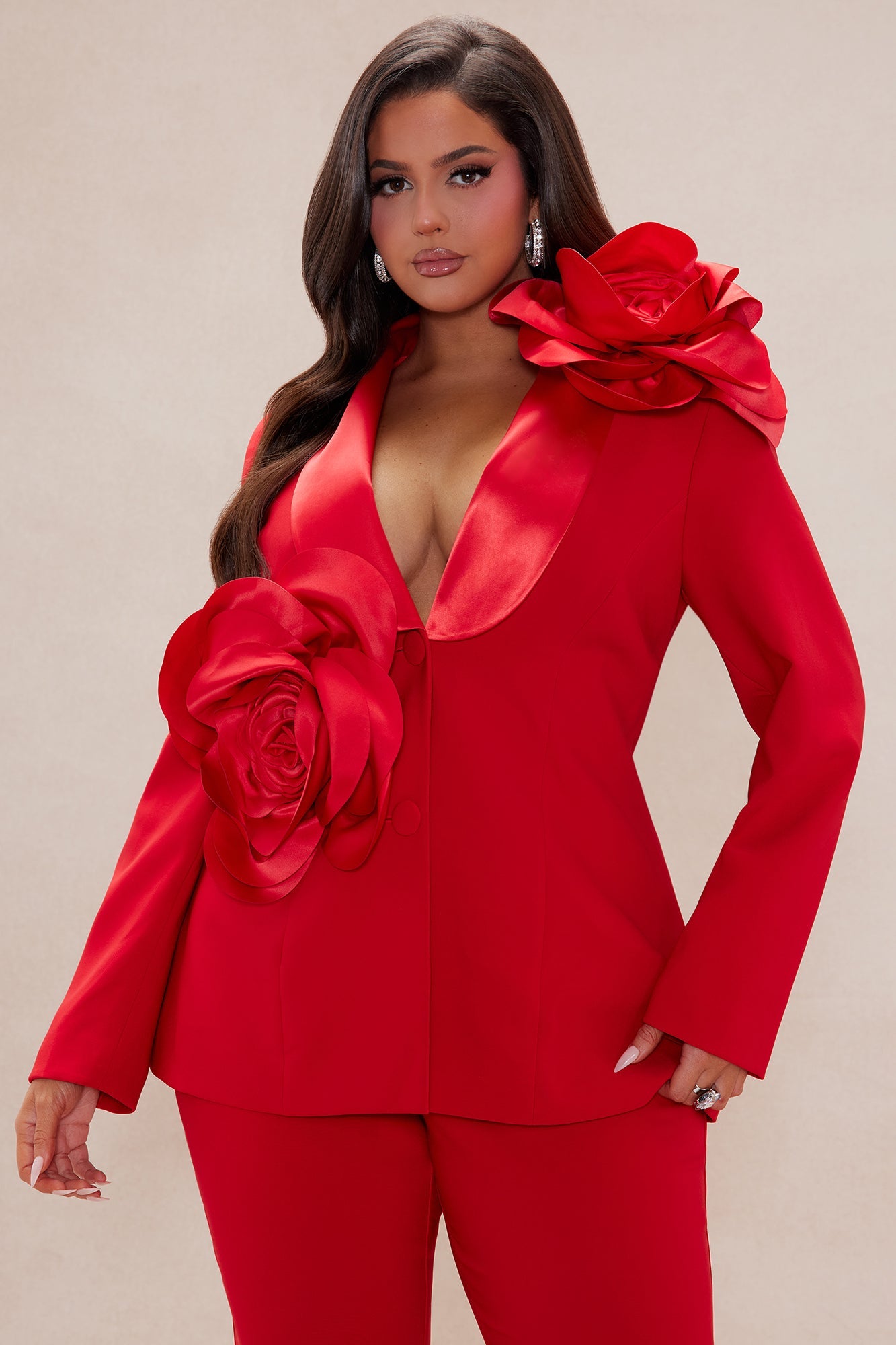 Jaden Floral Blazer Suit Set - Red