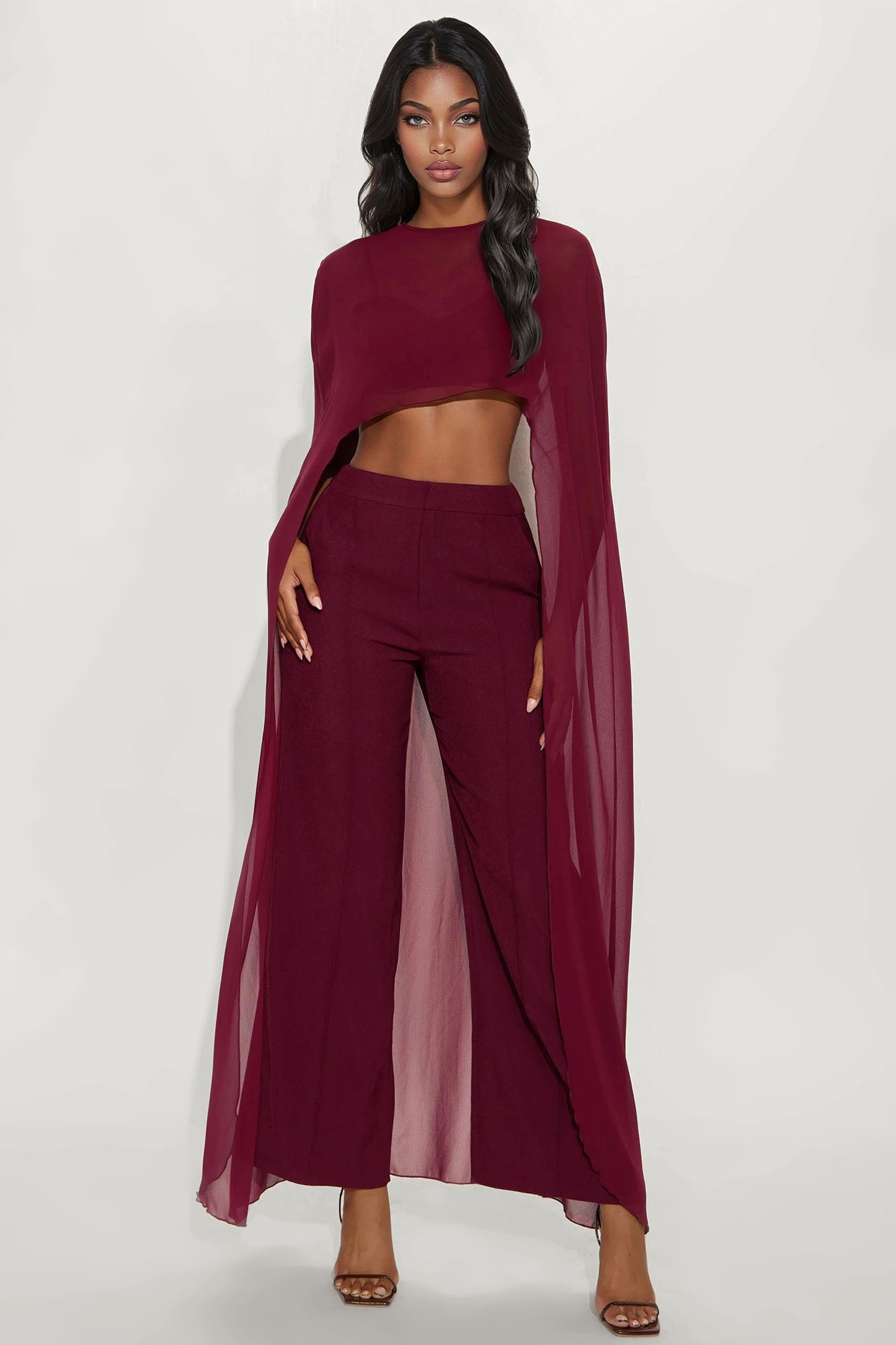 Sheer Intentions 3 Piece Pant Set - Wine