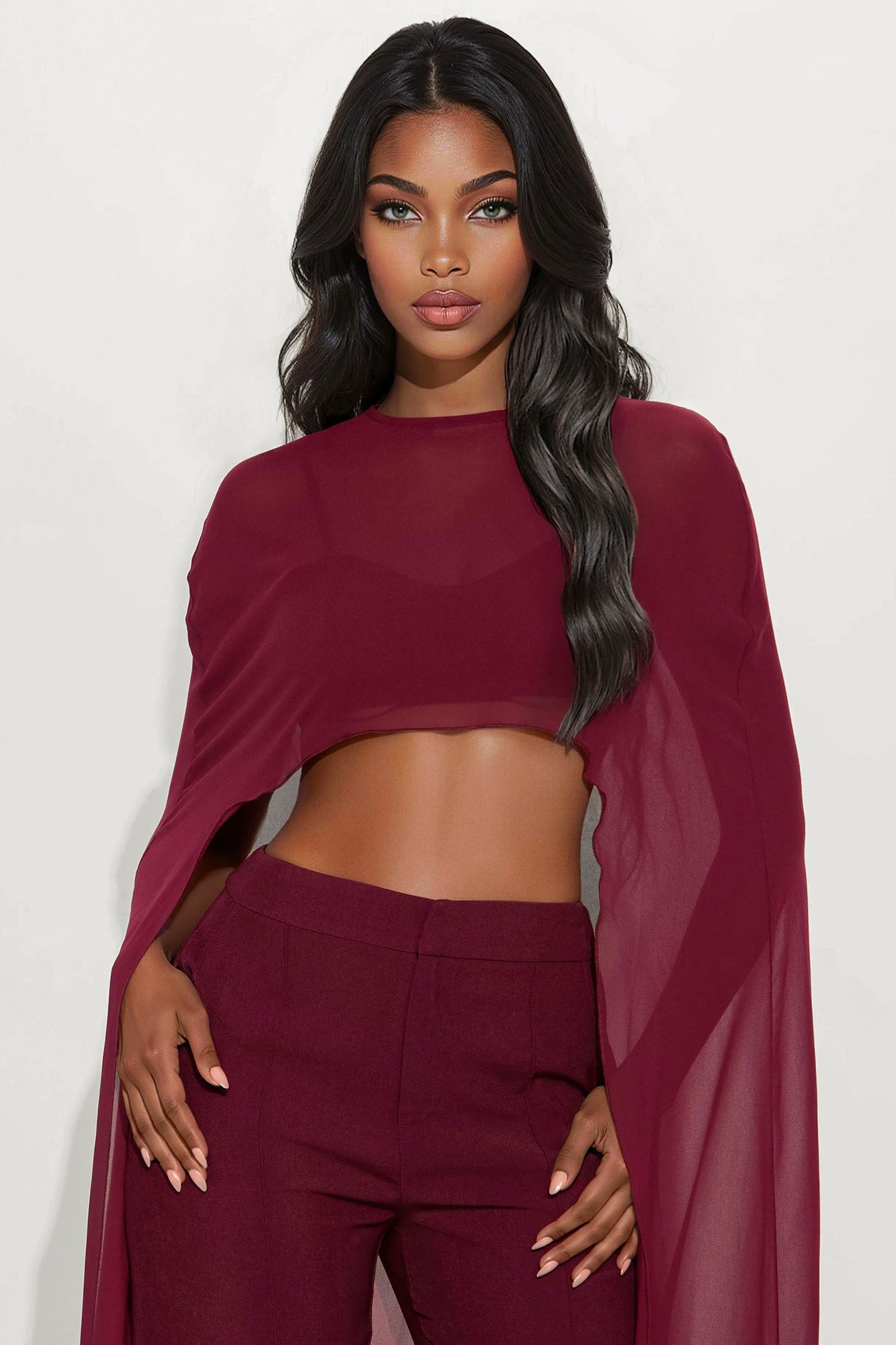 Sheer Intentions 3 Piece Pant Set - Wine