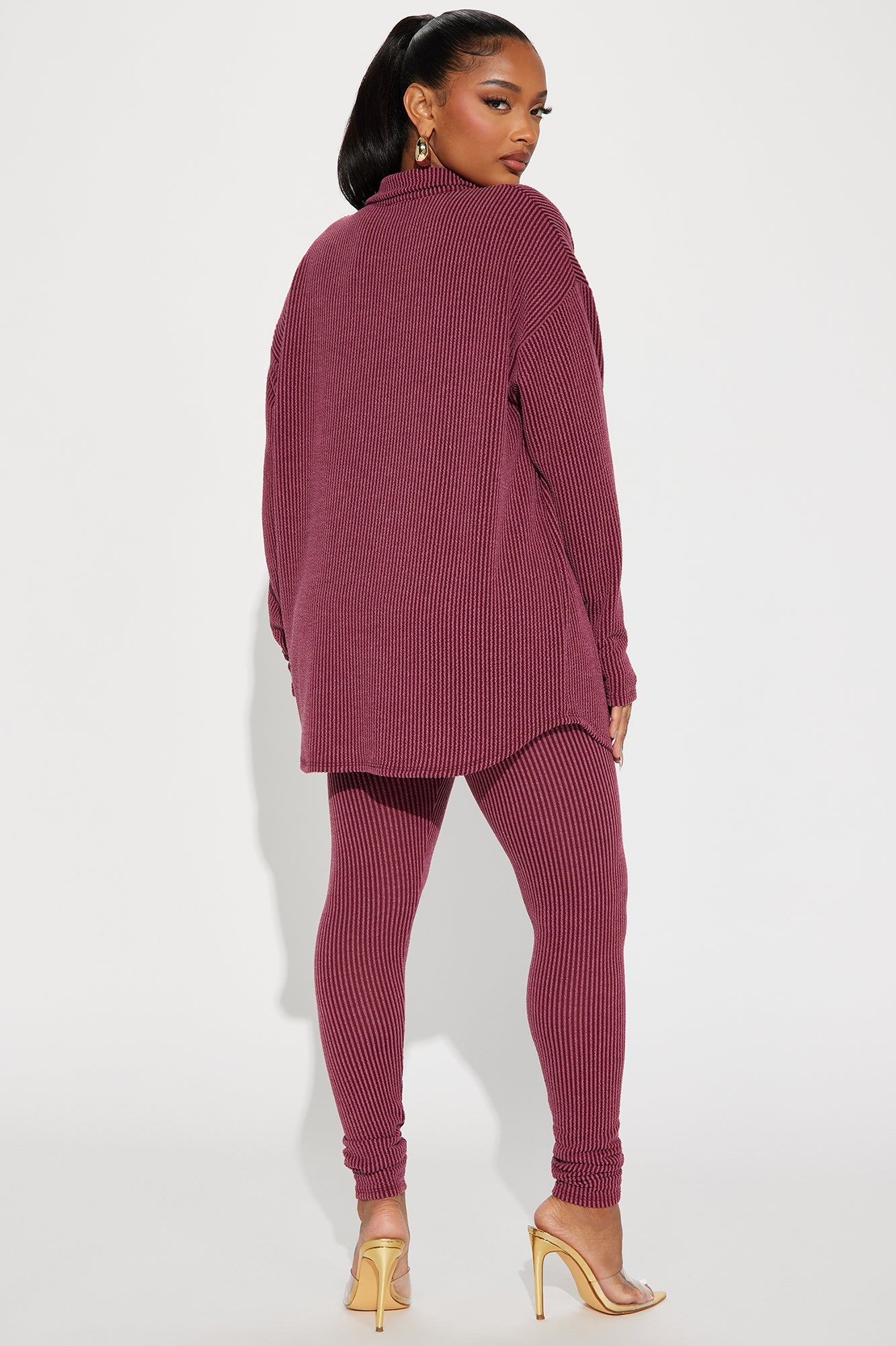 Maddie Ribbed Legging Set - Burgundy