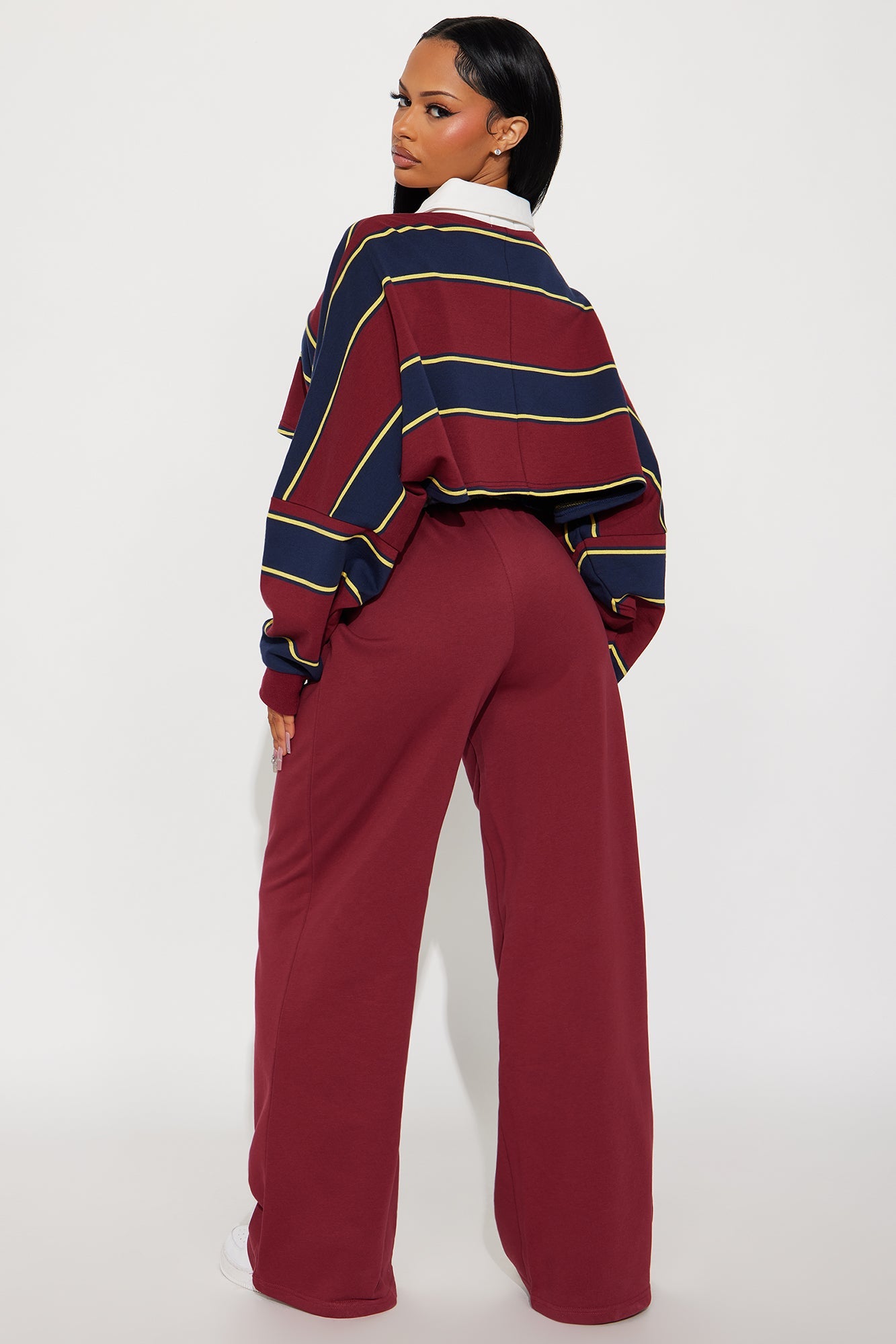 Sydney Striped Polo Lounge Set - Burgundy
