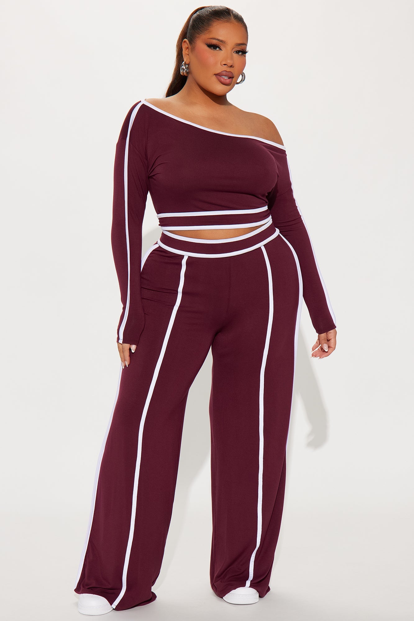 Sporty Moment Pant Set - Burgundy