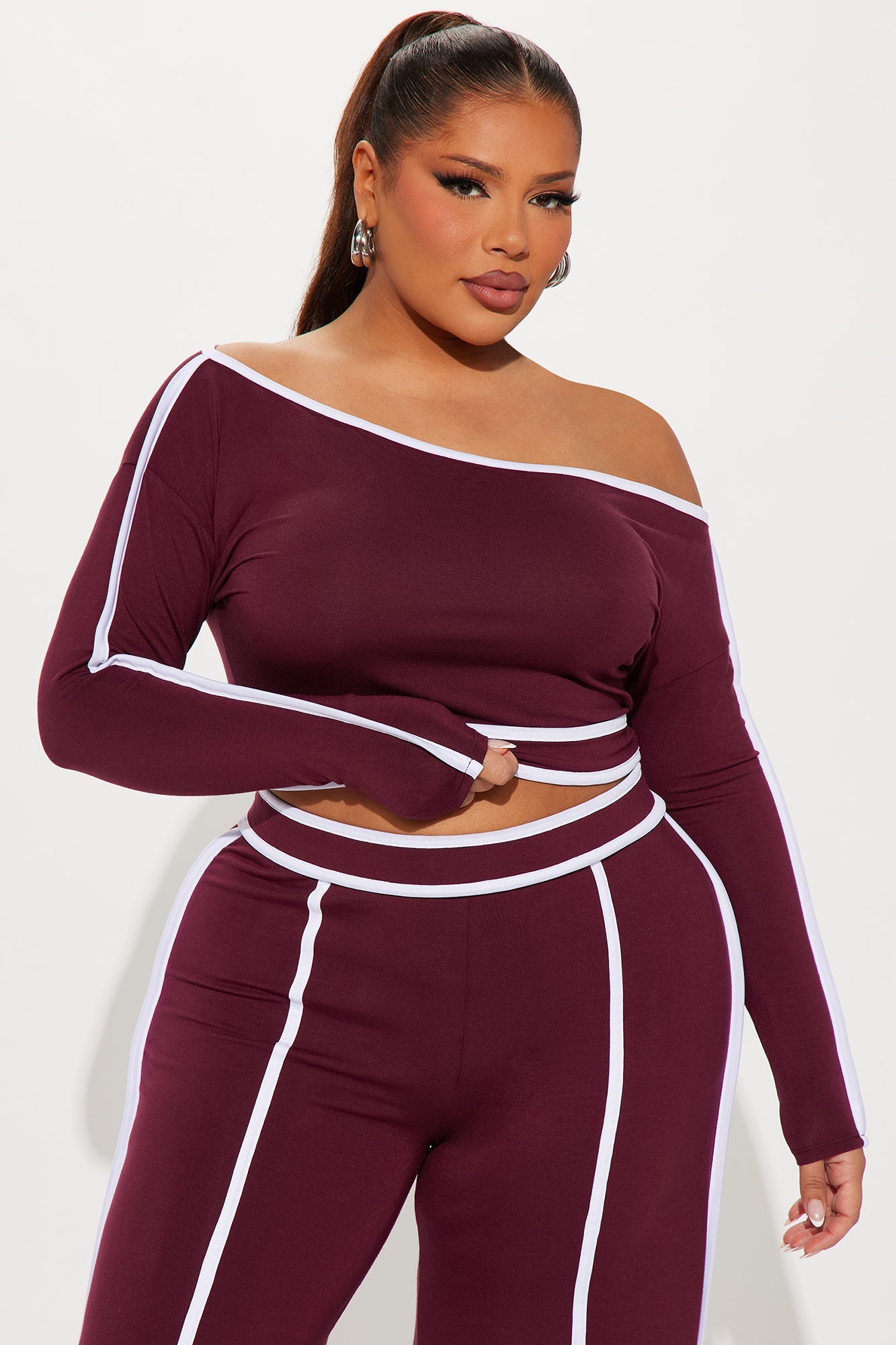 Sporty Moment Pant Set - Burgundy