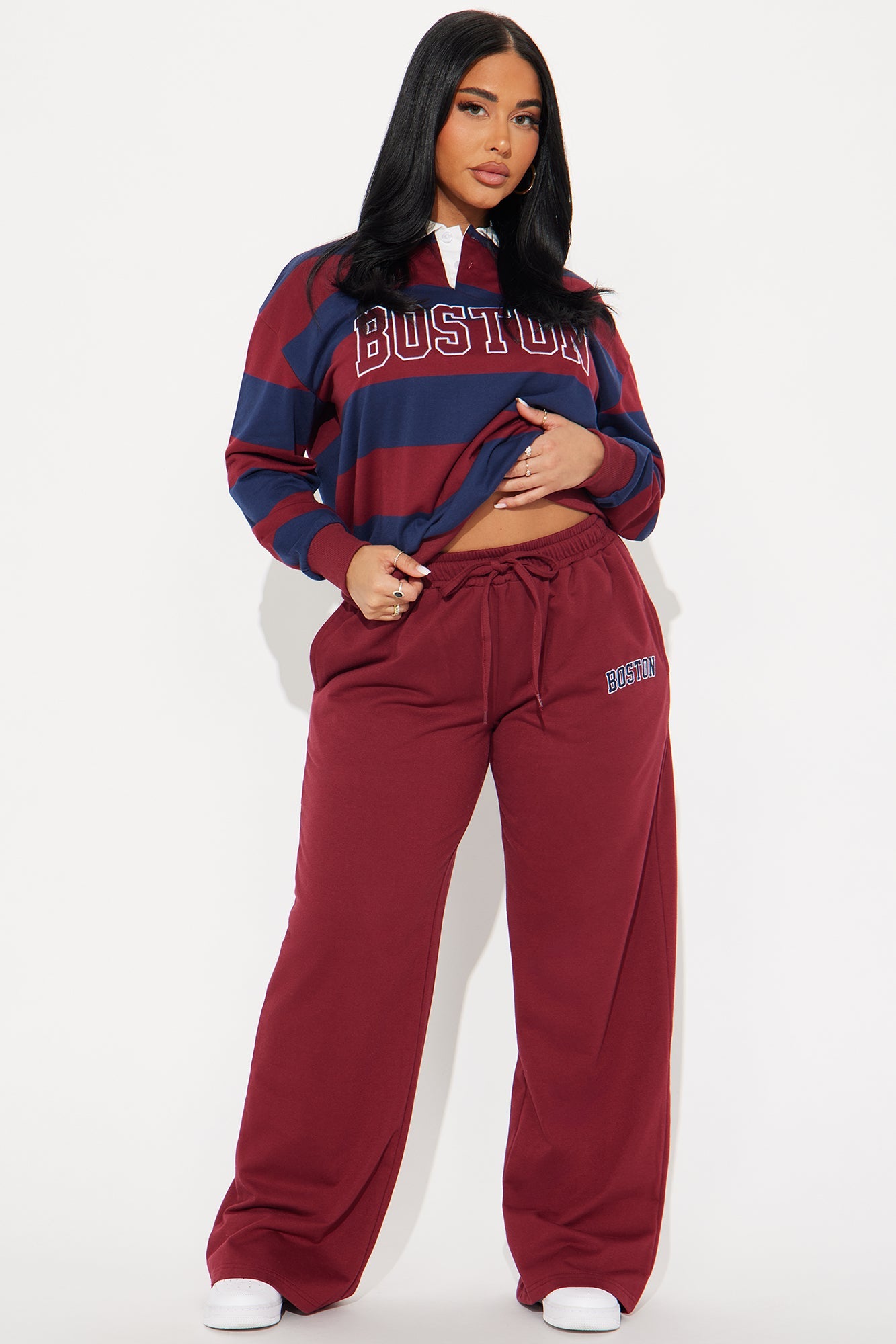 Sporty Day Wide Leg Pant Set - Burgundy