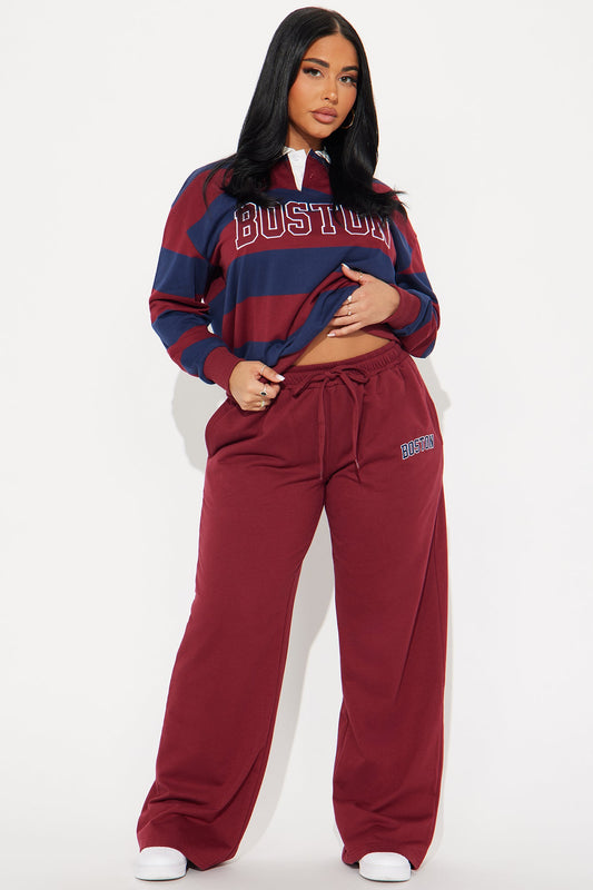 Sporty Day Wide Leg Pant Set - Burgundy