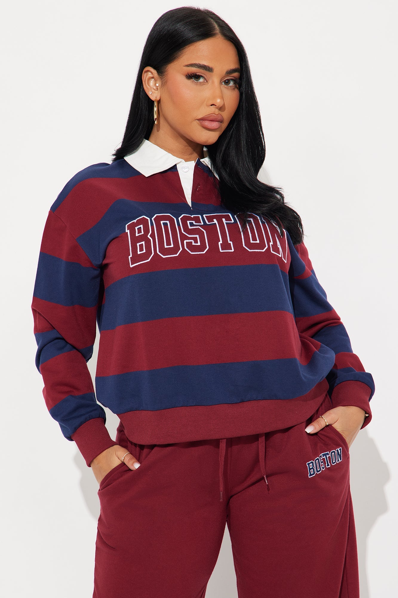 Sporty Day Wide Leg Pant Set - Burgundy