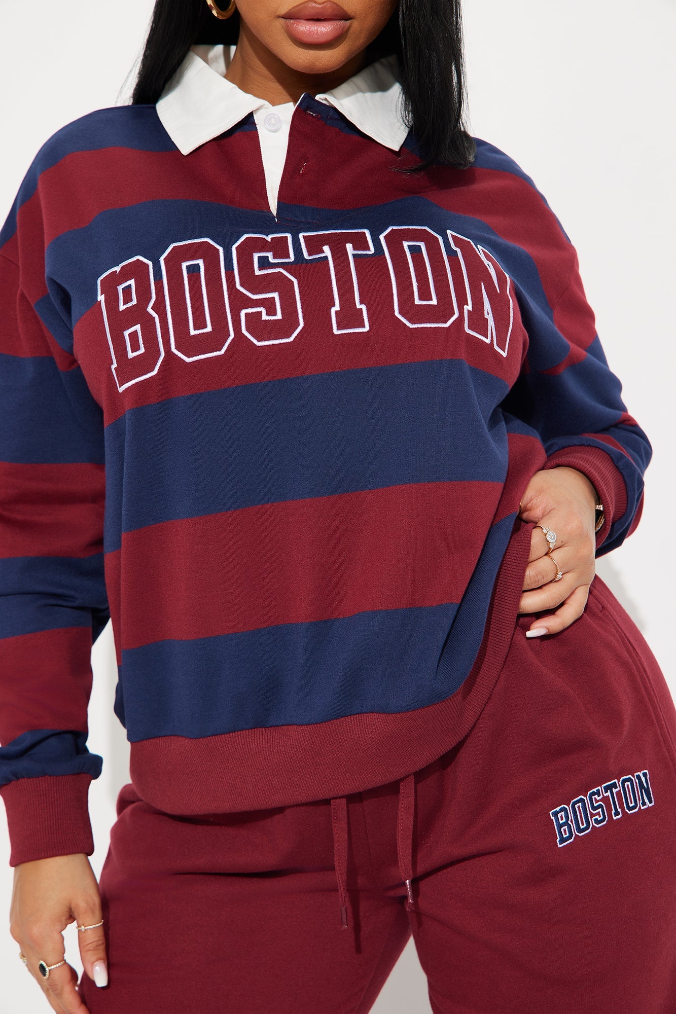 Sporty Day Wide Leg Pant Set - Burgundy