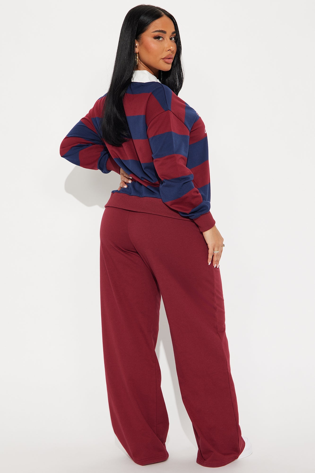 Sporty Day Wide Leg Pant Set - Burgundy