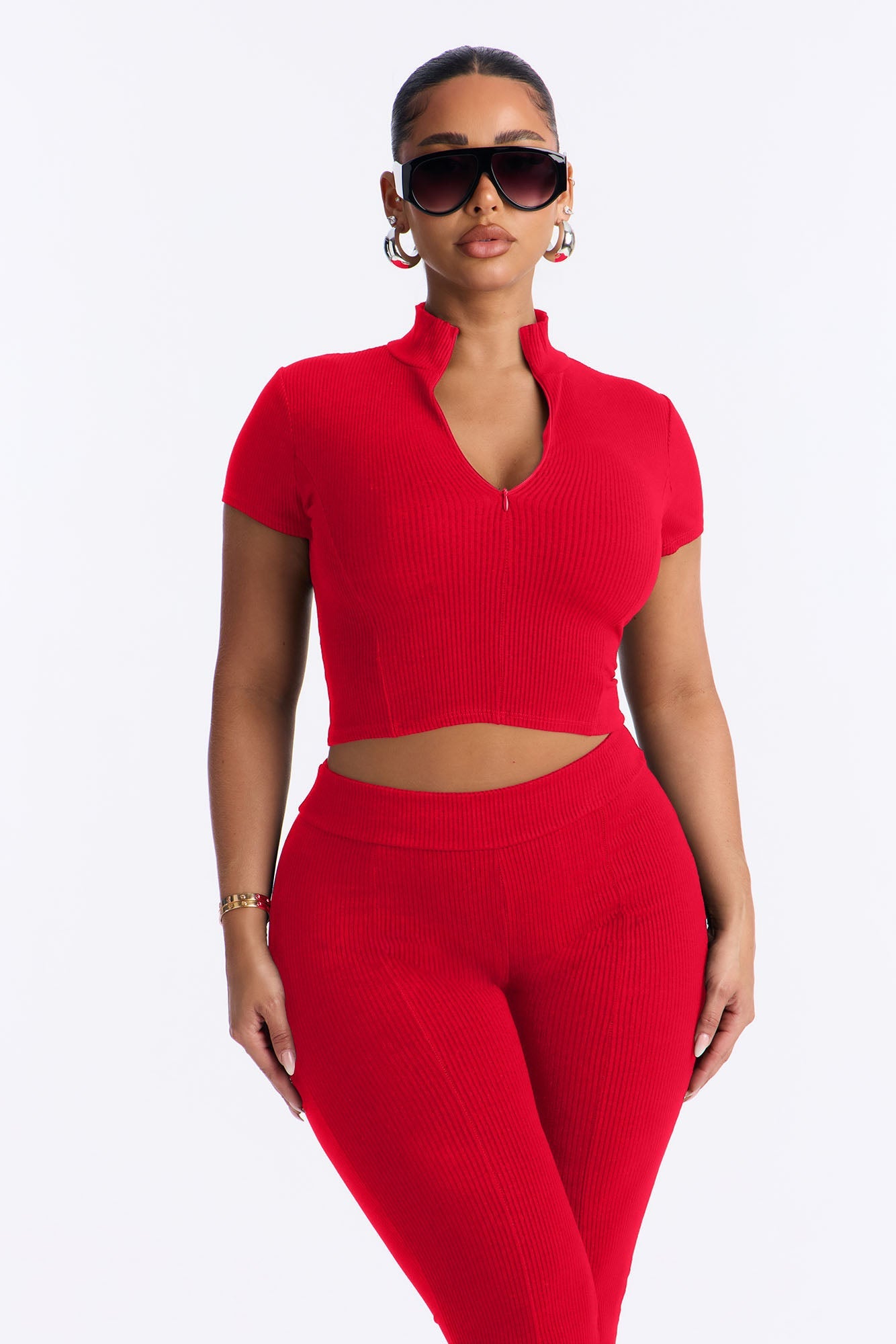 Mia Zip Snatched Pant Set - Red