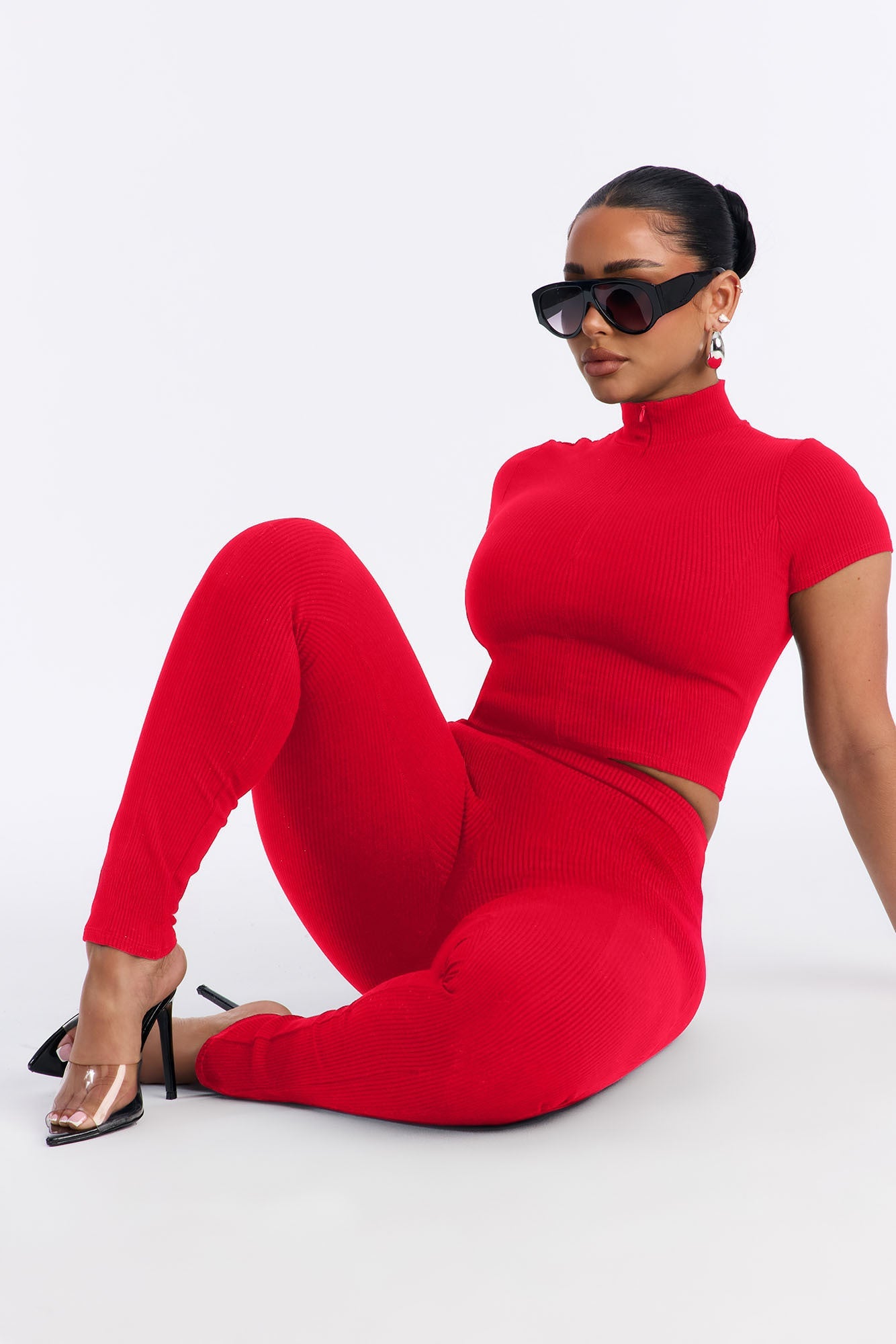 Mia Zip Snatched Pant Set - Red