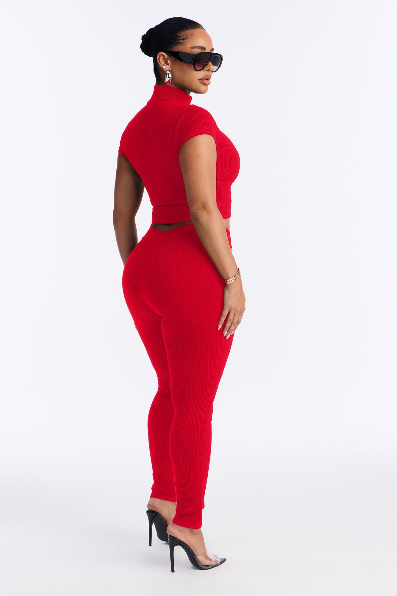 Mia Zip Snatched Pant Set - Red