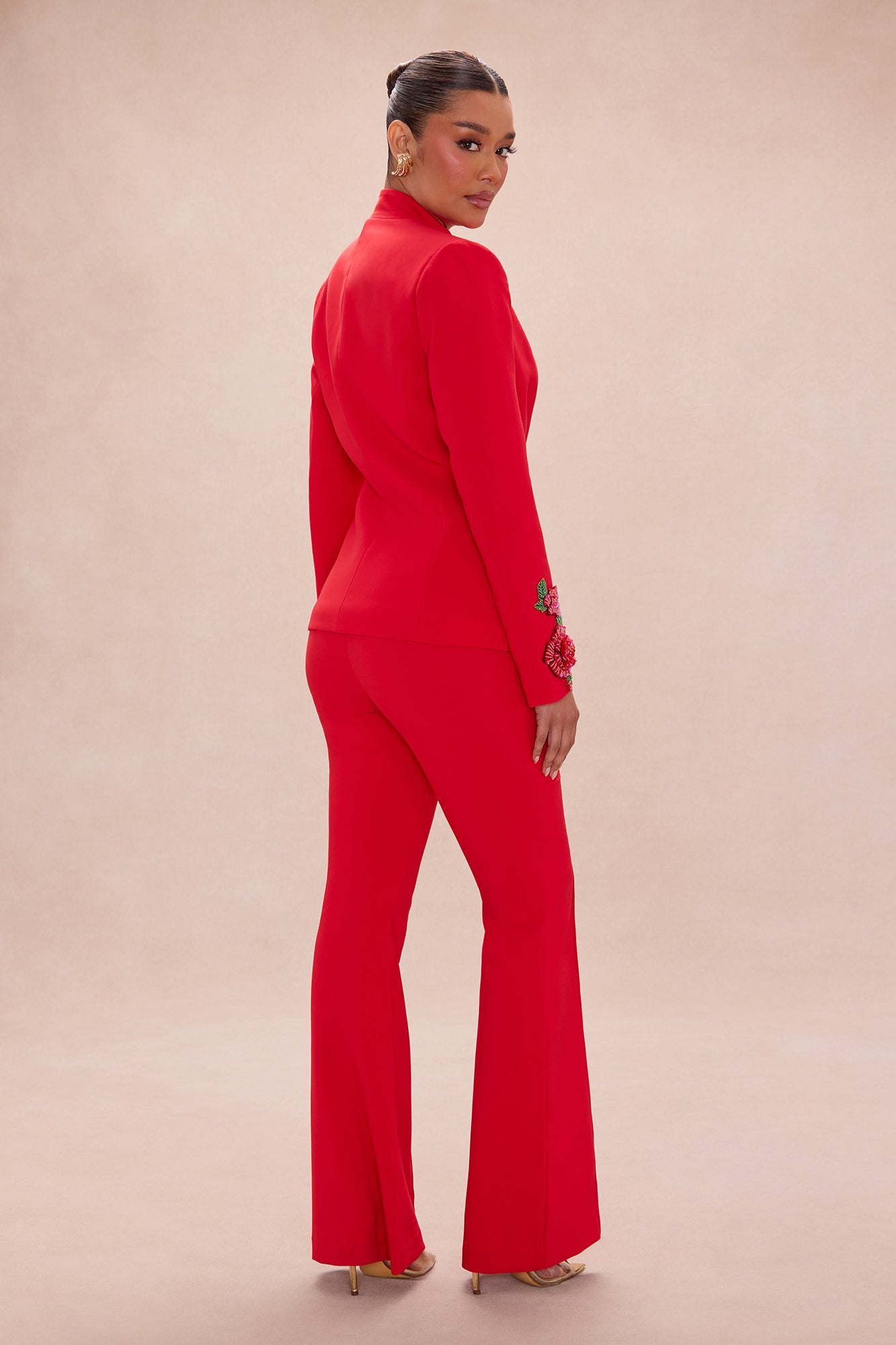 Amelia Embroidered Blazer Pant Set - Red