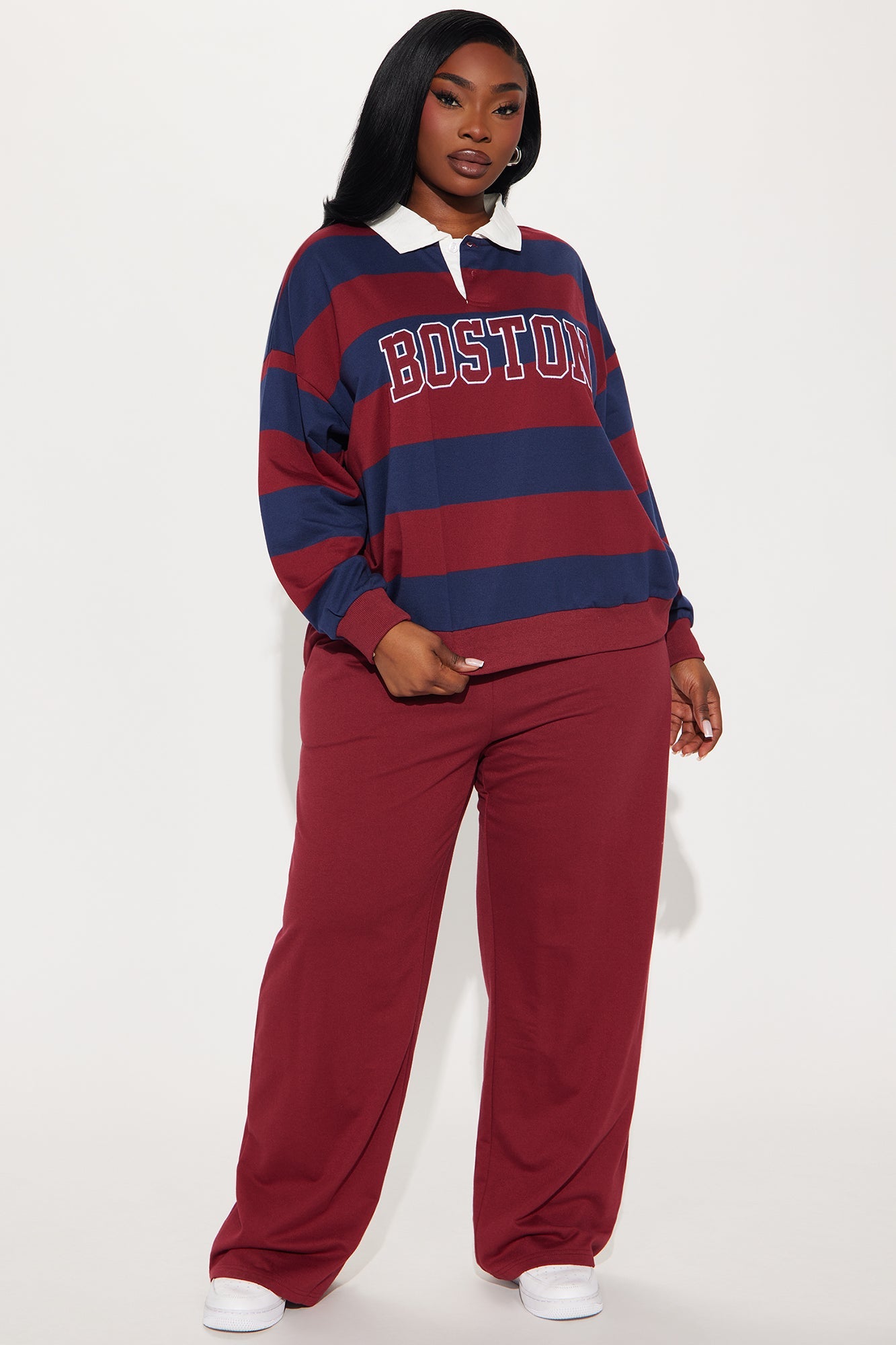 Sporty Day Wide Leg Pant Set - Burgundy