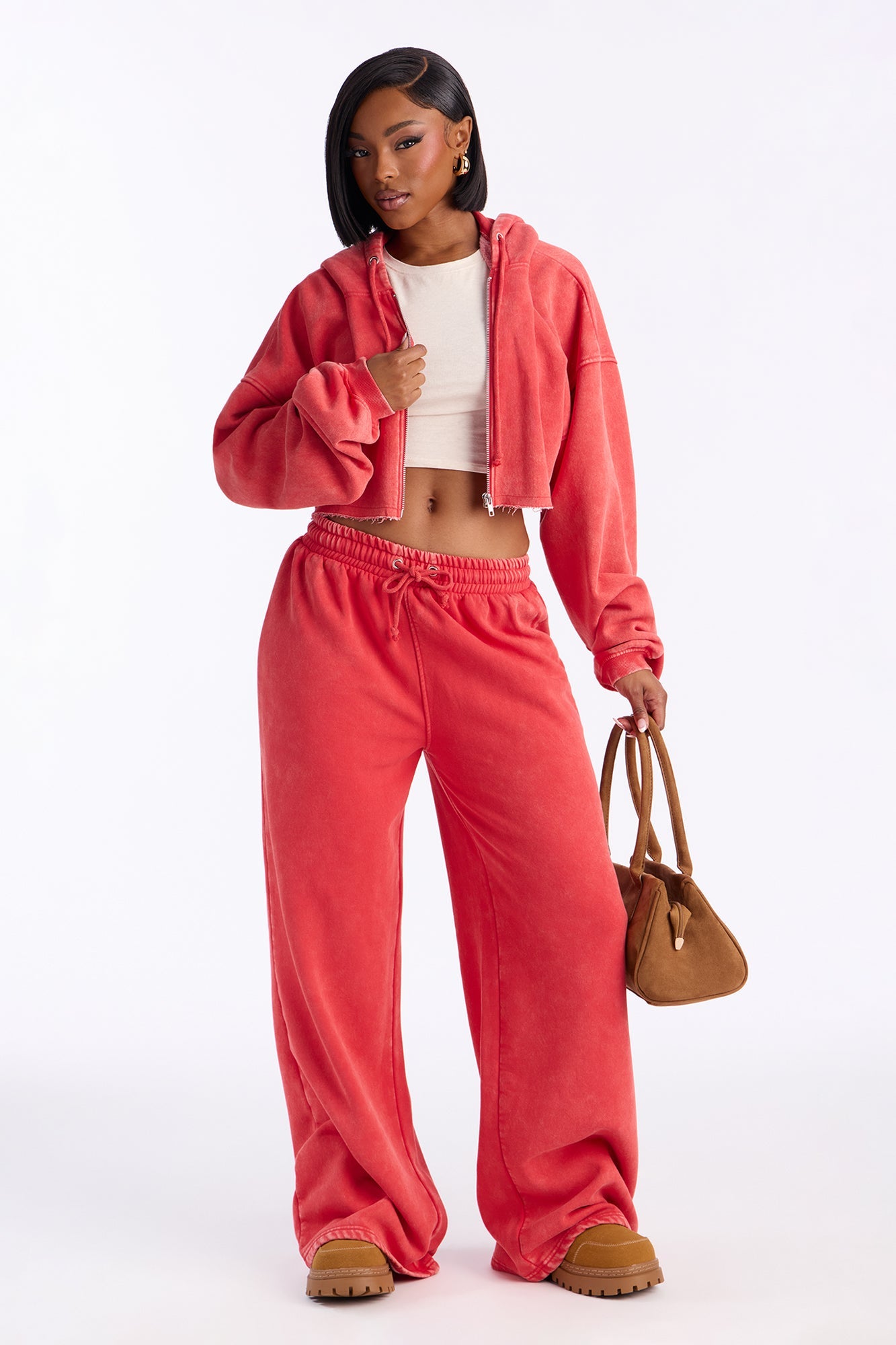 On The Go Fleece Pant Set - Red