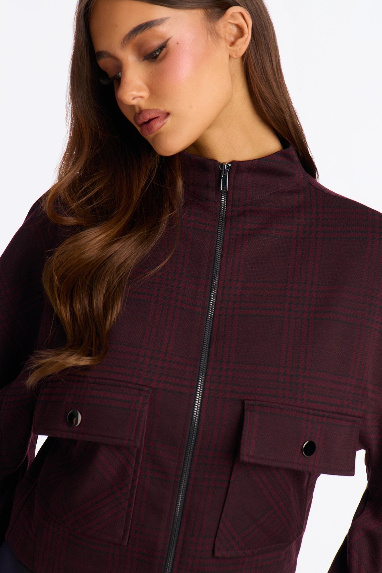 Layla Plaid Jacket Short Set - Wine