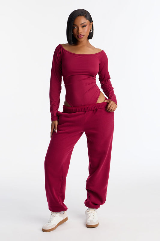 Jasmine Bodysuit Jogger Set - Wine