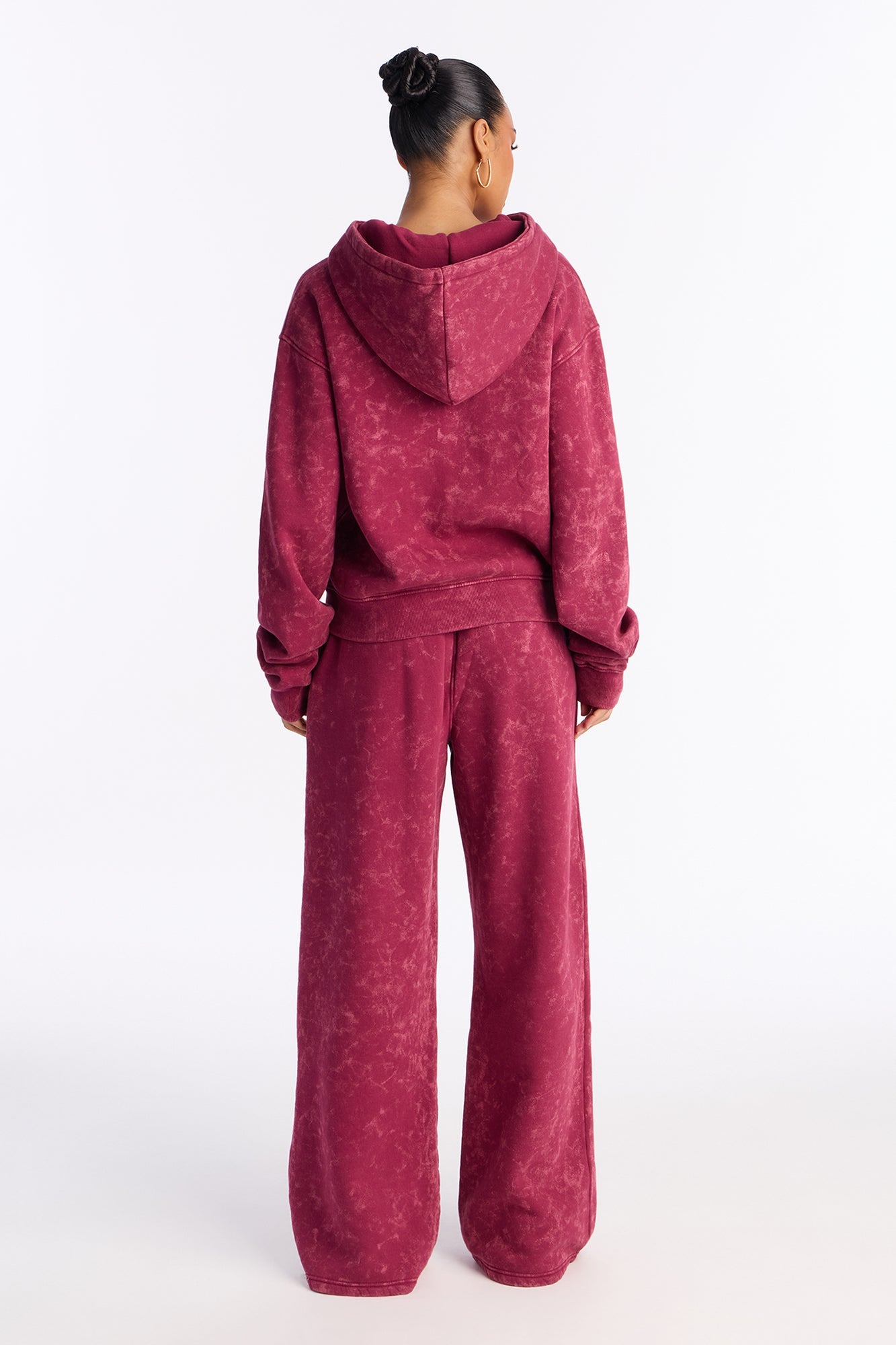 Love Club Embroidered Fleece Pant Set - Wine