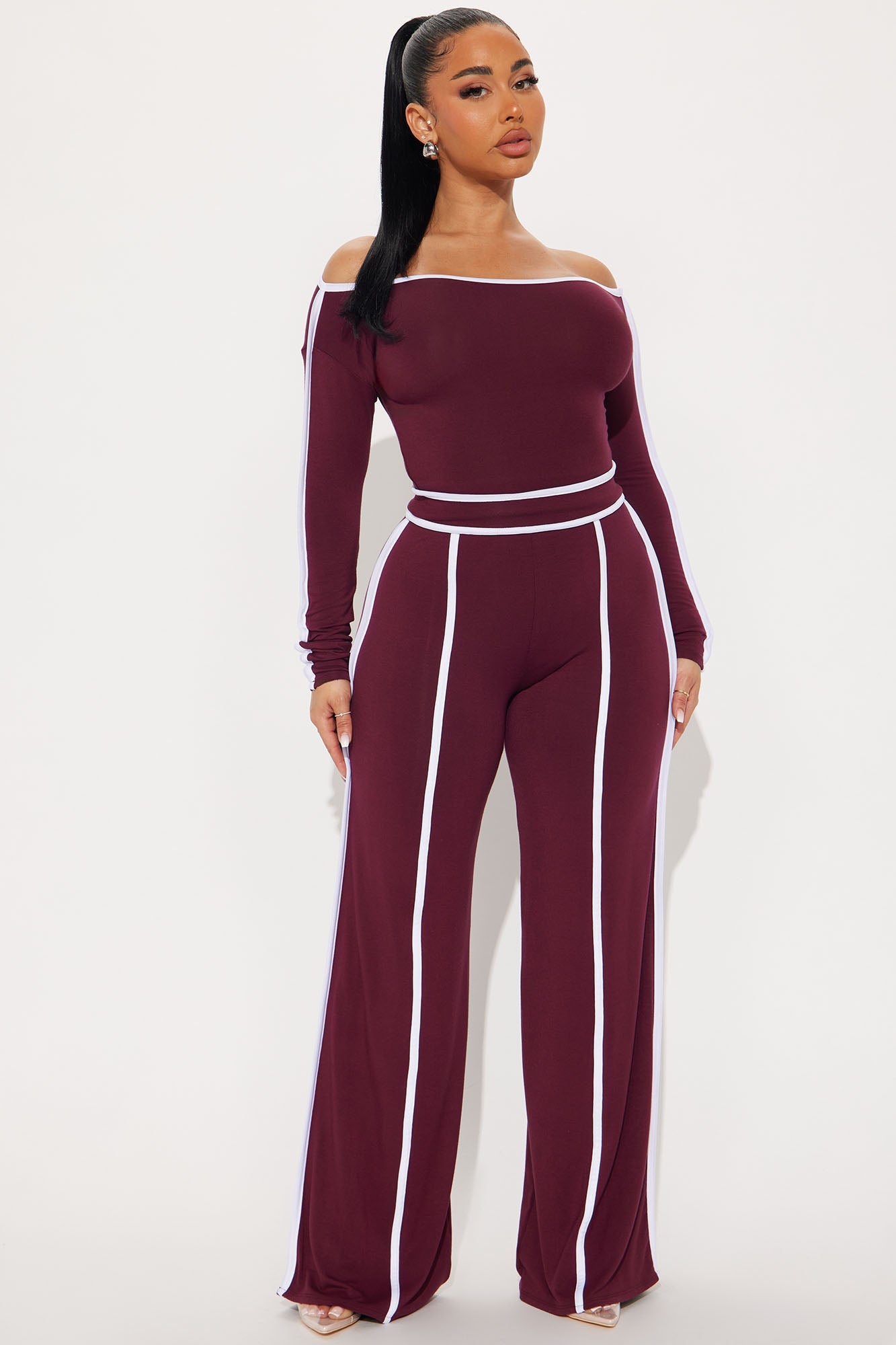 Sporty Moment Pant Set - Burgundy