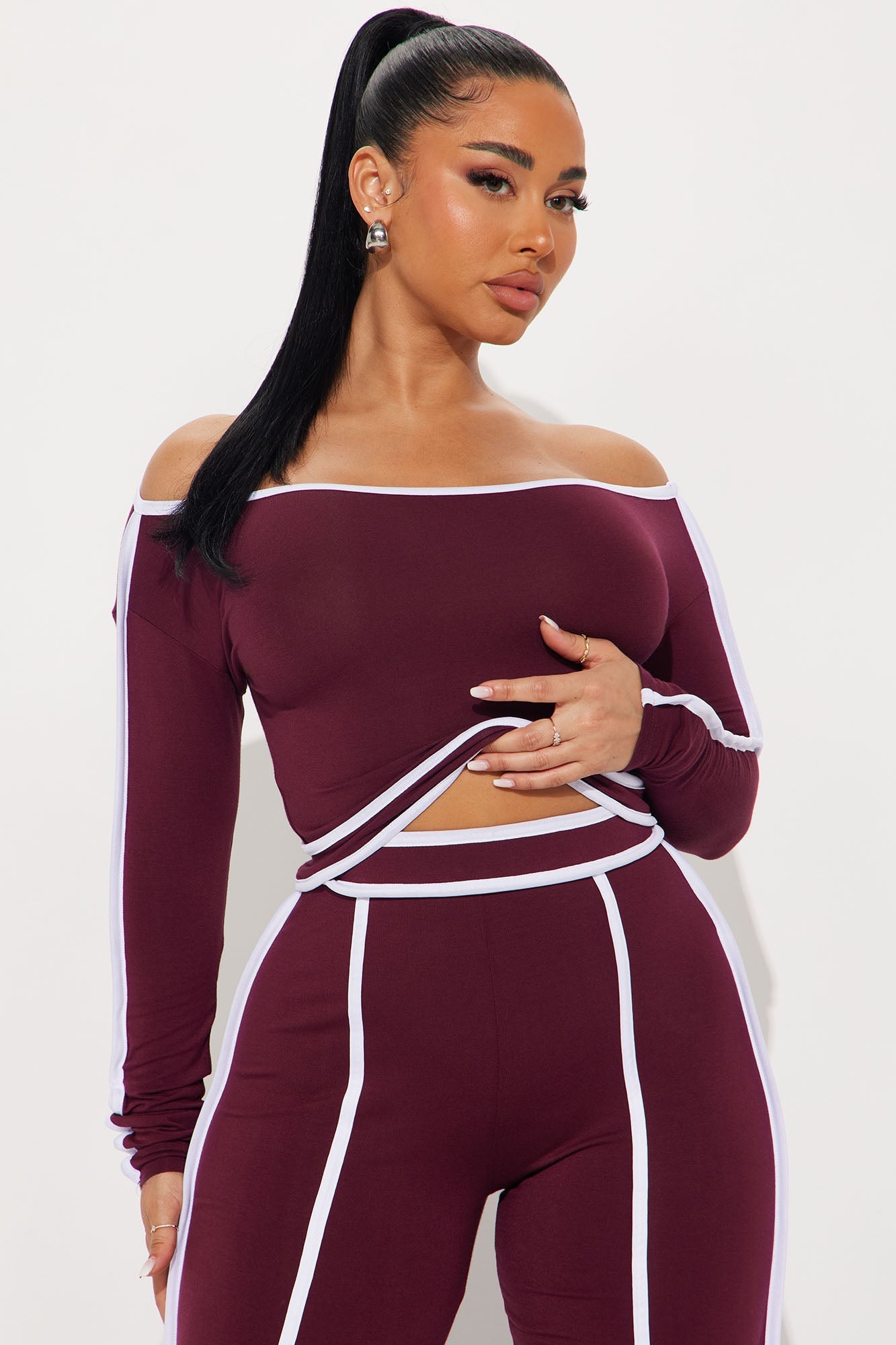 Sporty Moment Pant Set - Burgundy