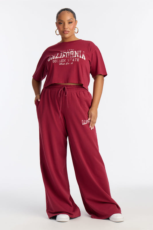 Golden Gate Wide Leg Pant Set - Burgundy