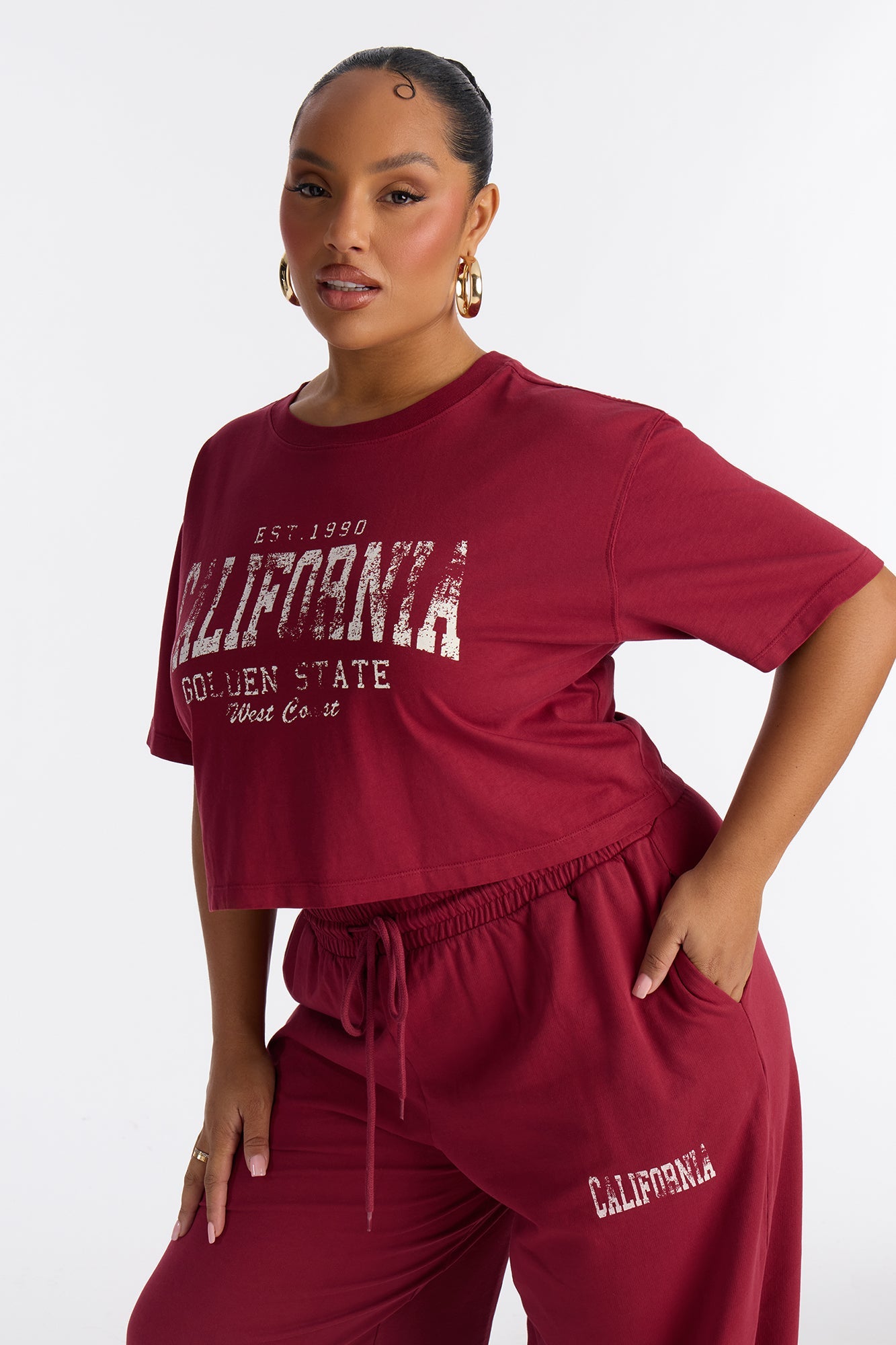 Golden Gate Wide Leg Pant Set - Burgundy