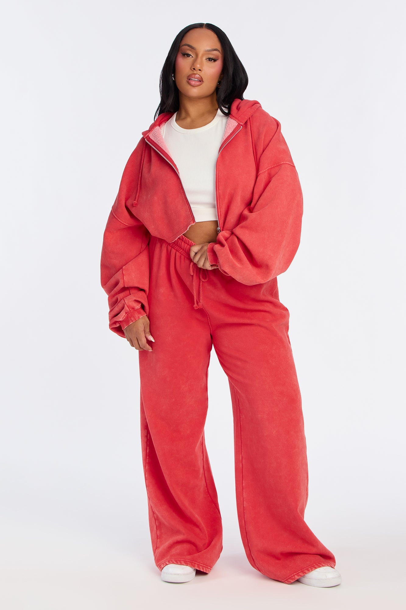 On The Go Fleece Pant Set - Red