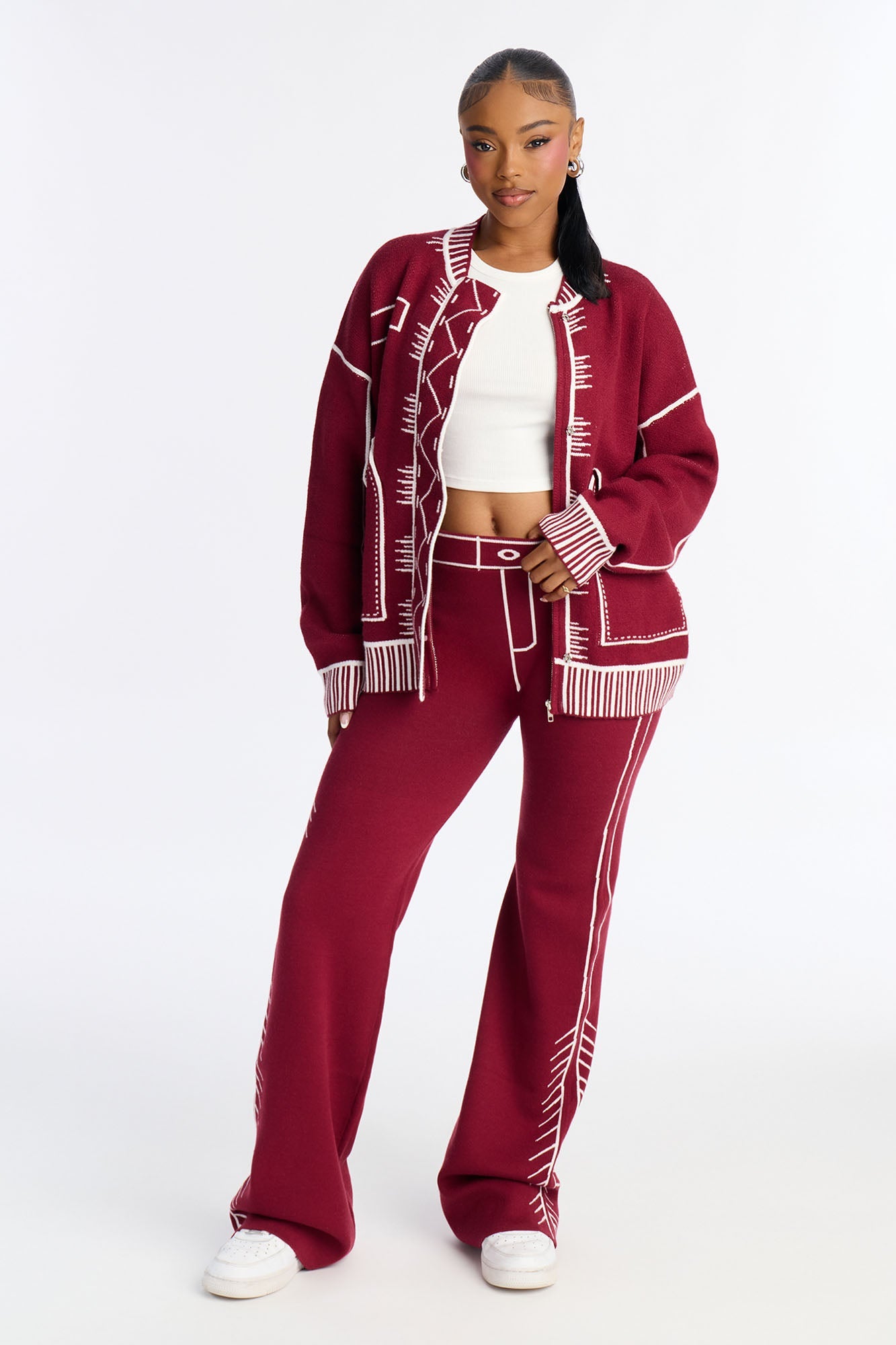 Contrast Mode Sweater Pant Set - Wine