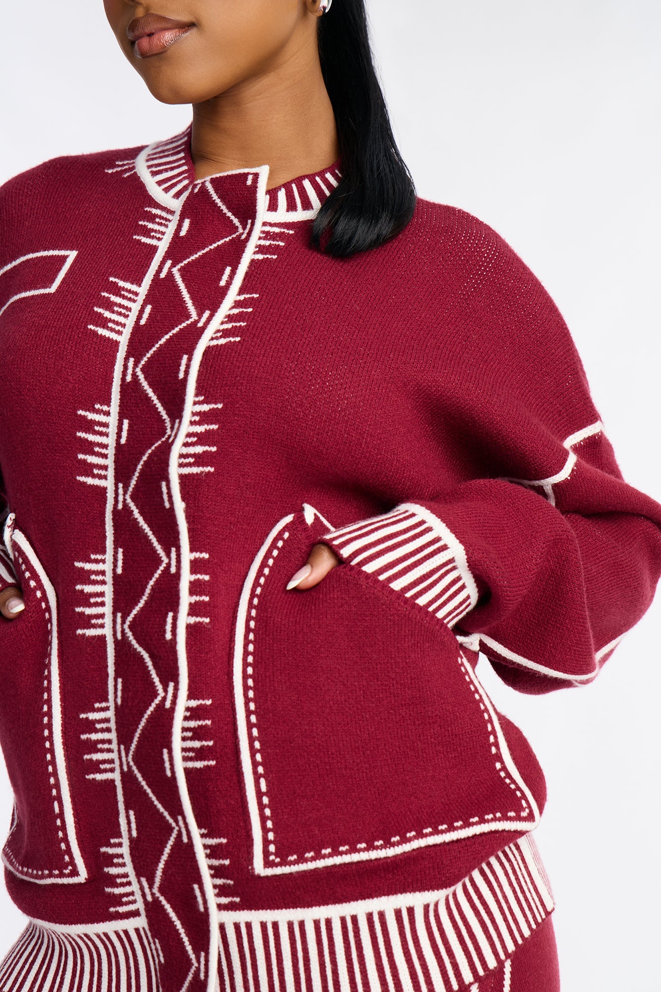 Contrast Mode Sweater Pant Set - Wine
