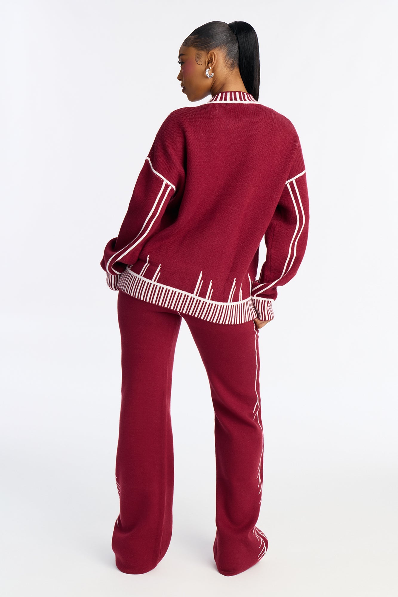Contrast Mode Sweater Pant Set - Wine