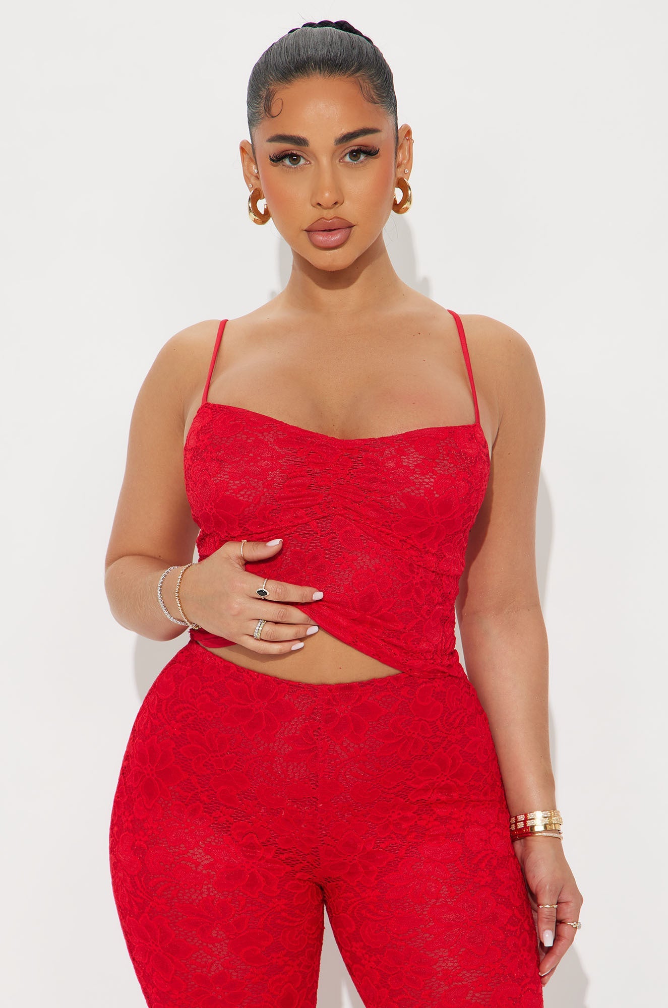 Victoria Lace Capri Set - Red