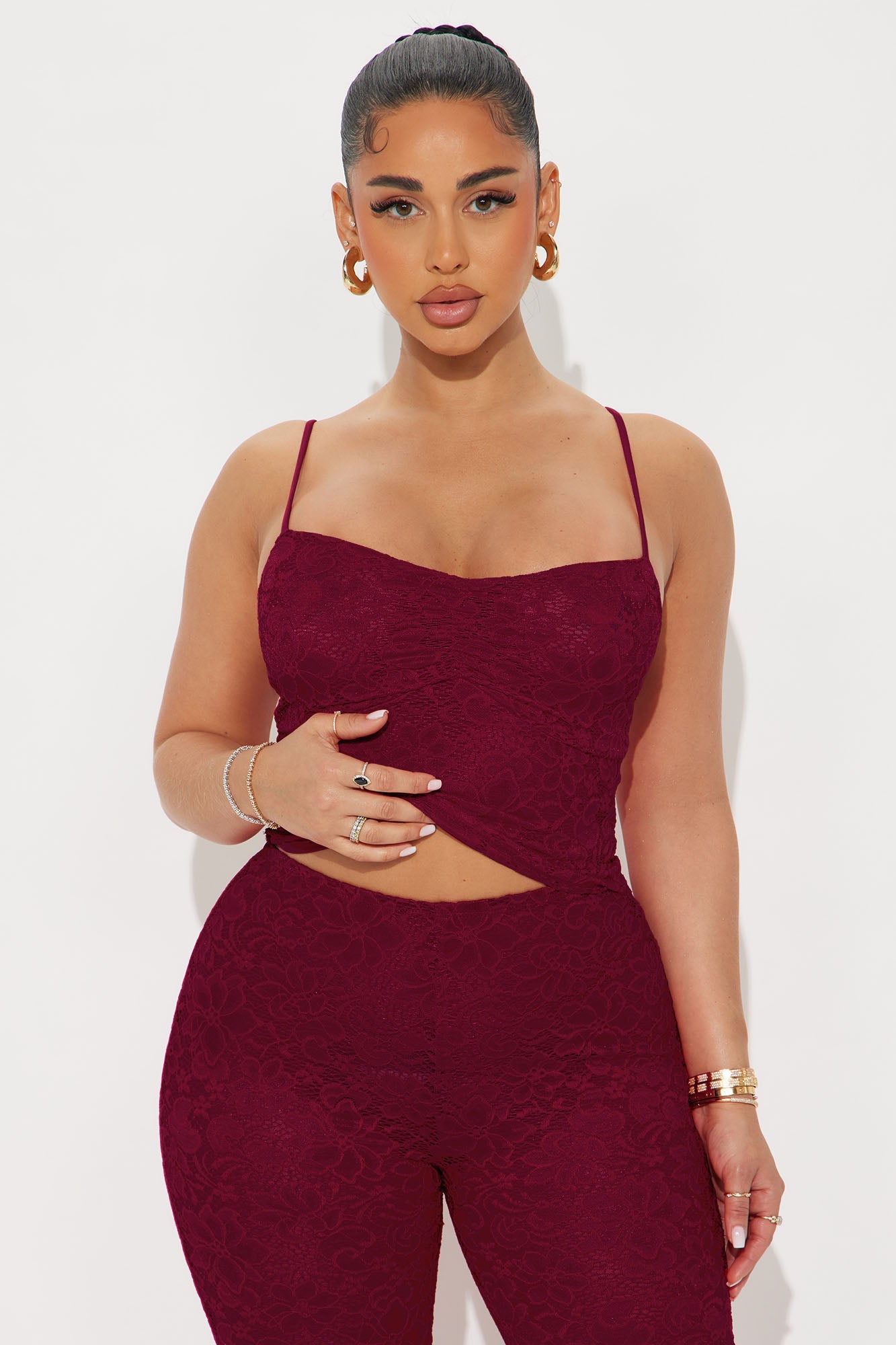 Victoria Lace Capri Set - Burgundy