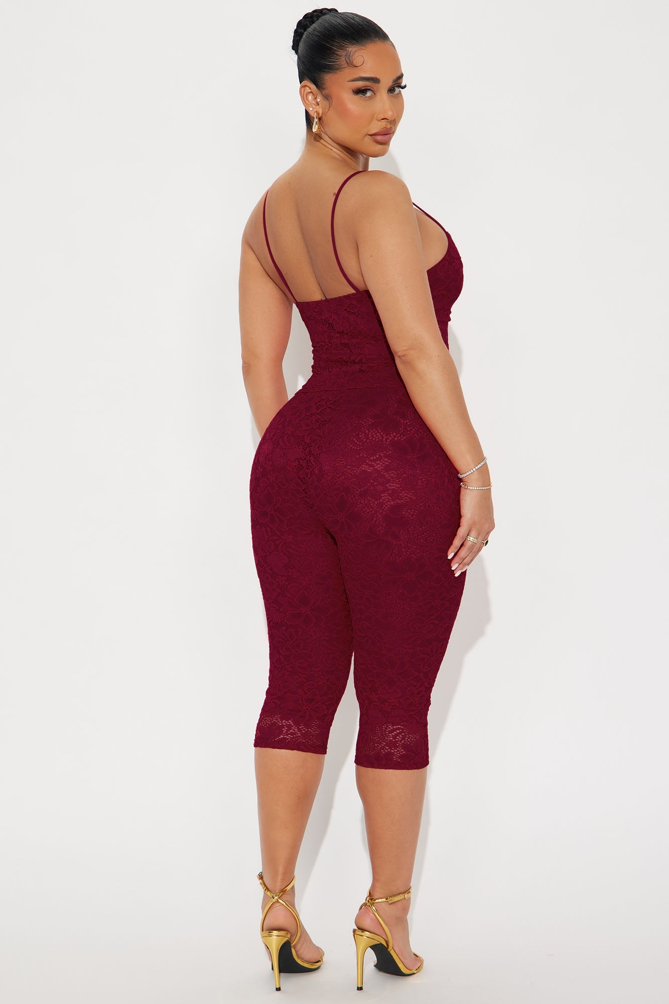 Victoria Lace Capri Set - Burgundy