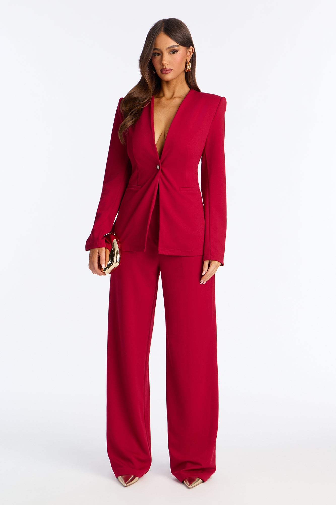 Harley Stretch Crepe Blazer Pant Set - Red