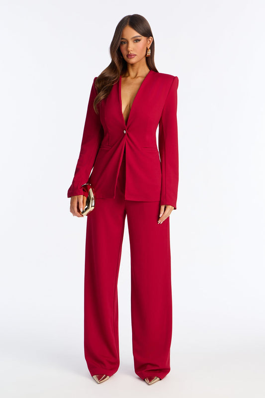 Harley Stretch Crepe Blazer Pant Set - Red