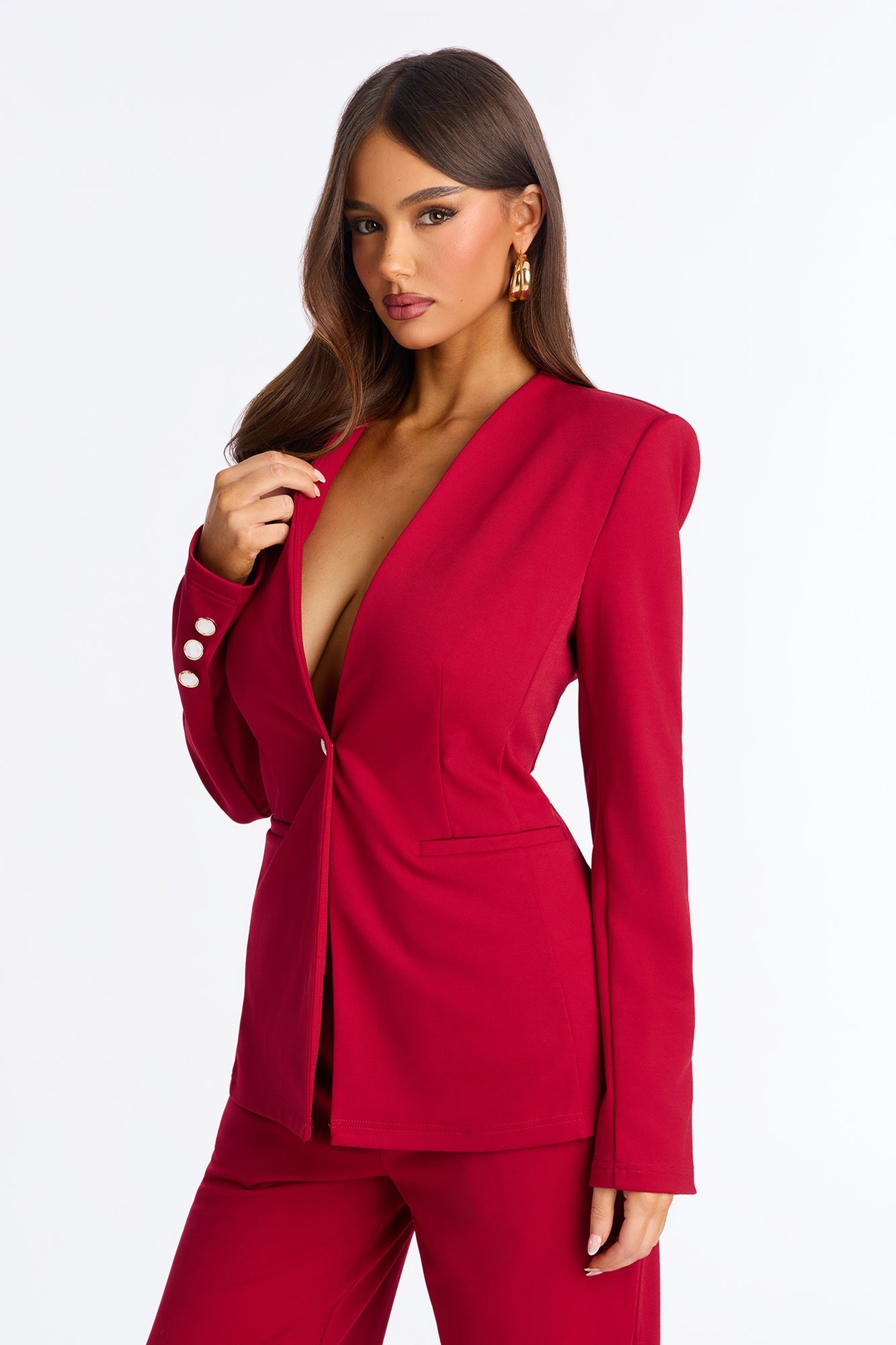 Harley Stretch Crepe Blazer Pant Set - Red