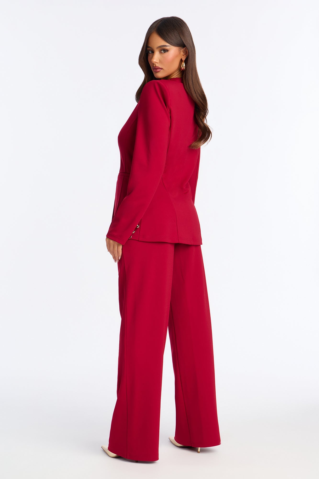 Harley Stretch Crepe Blazer Pant Set - Red