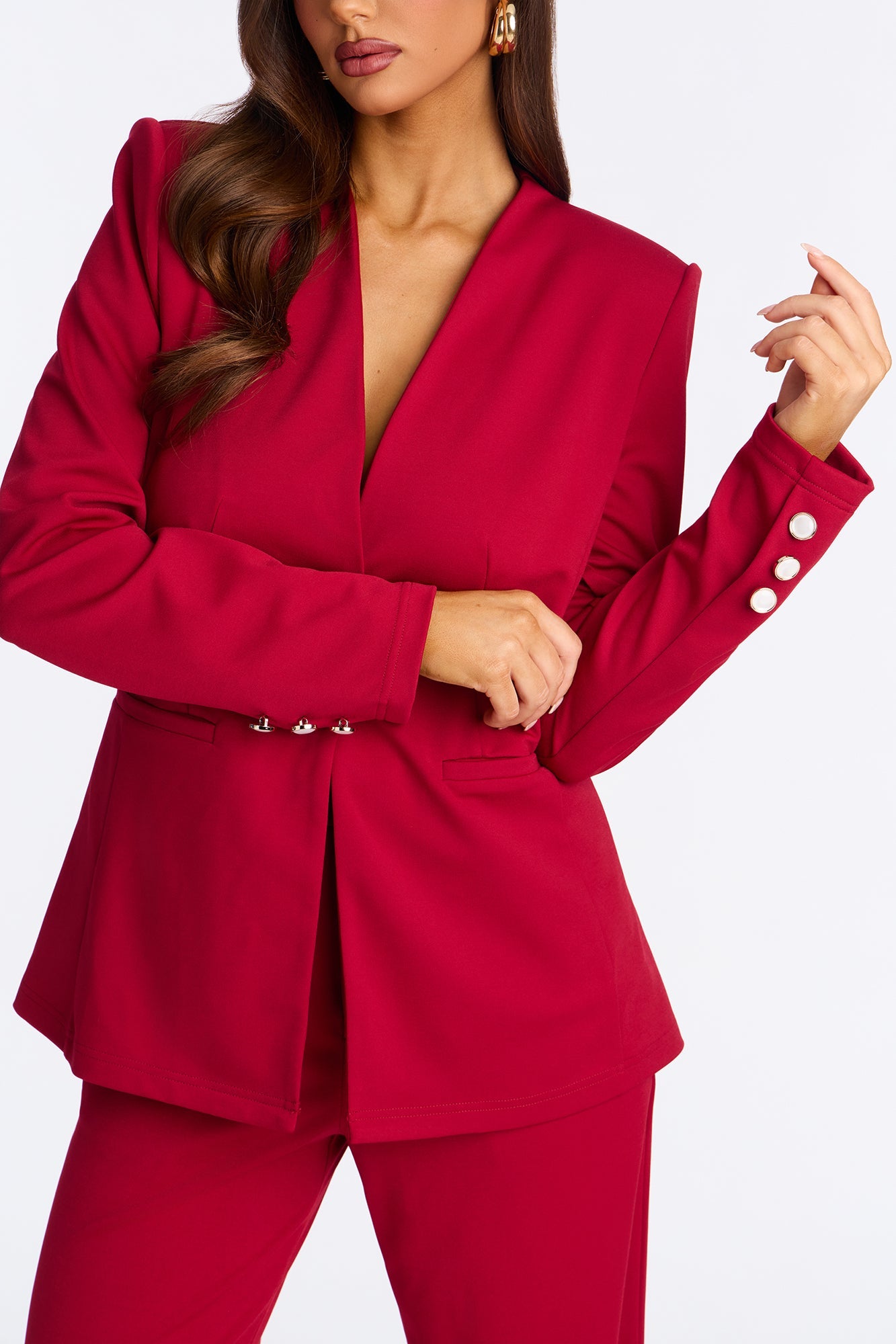 Harley Stretch Crepe Blazer Pant Set - Red