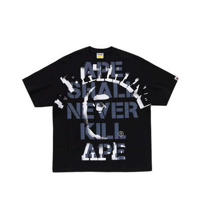 A Bathing Ape Spray Print College Relaxed Fit Tee Black | 1L30-110-329