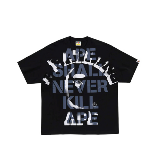A Bathing Ape Spray Print College Relaxed Fit Tee Black | 1L30-110-329