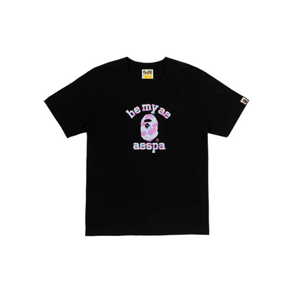 A Bathing Ape x Aespa College Relaxed Fit T-Shirt Black | 1M73-110-911-BLK