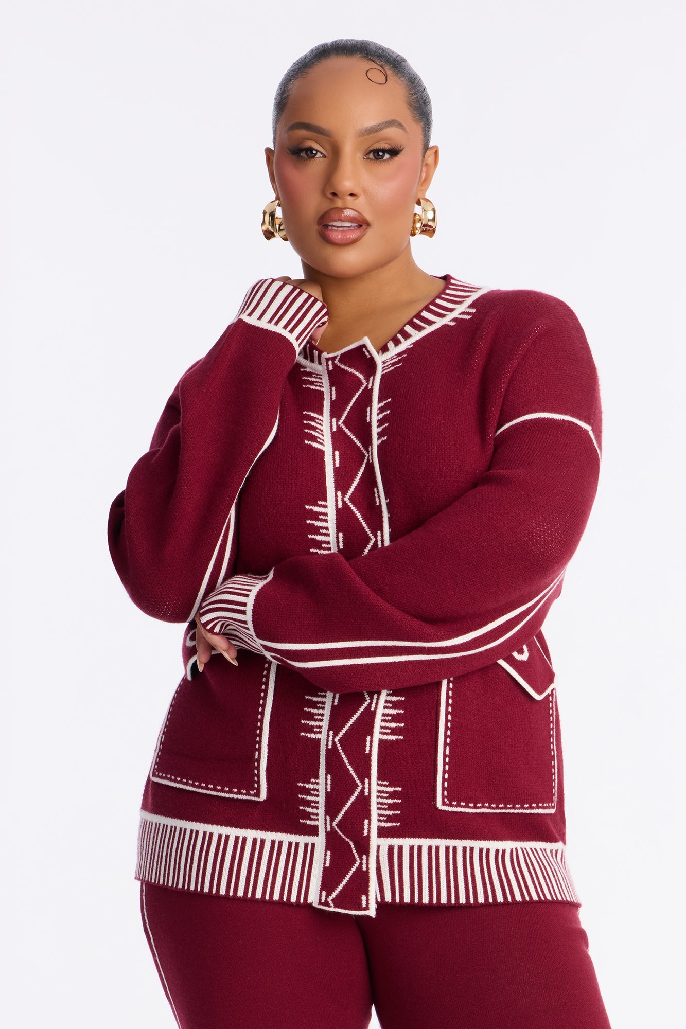Contrast Mode Sweater Pant Set - Wine