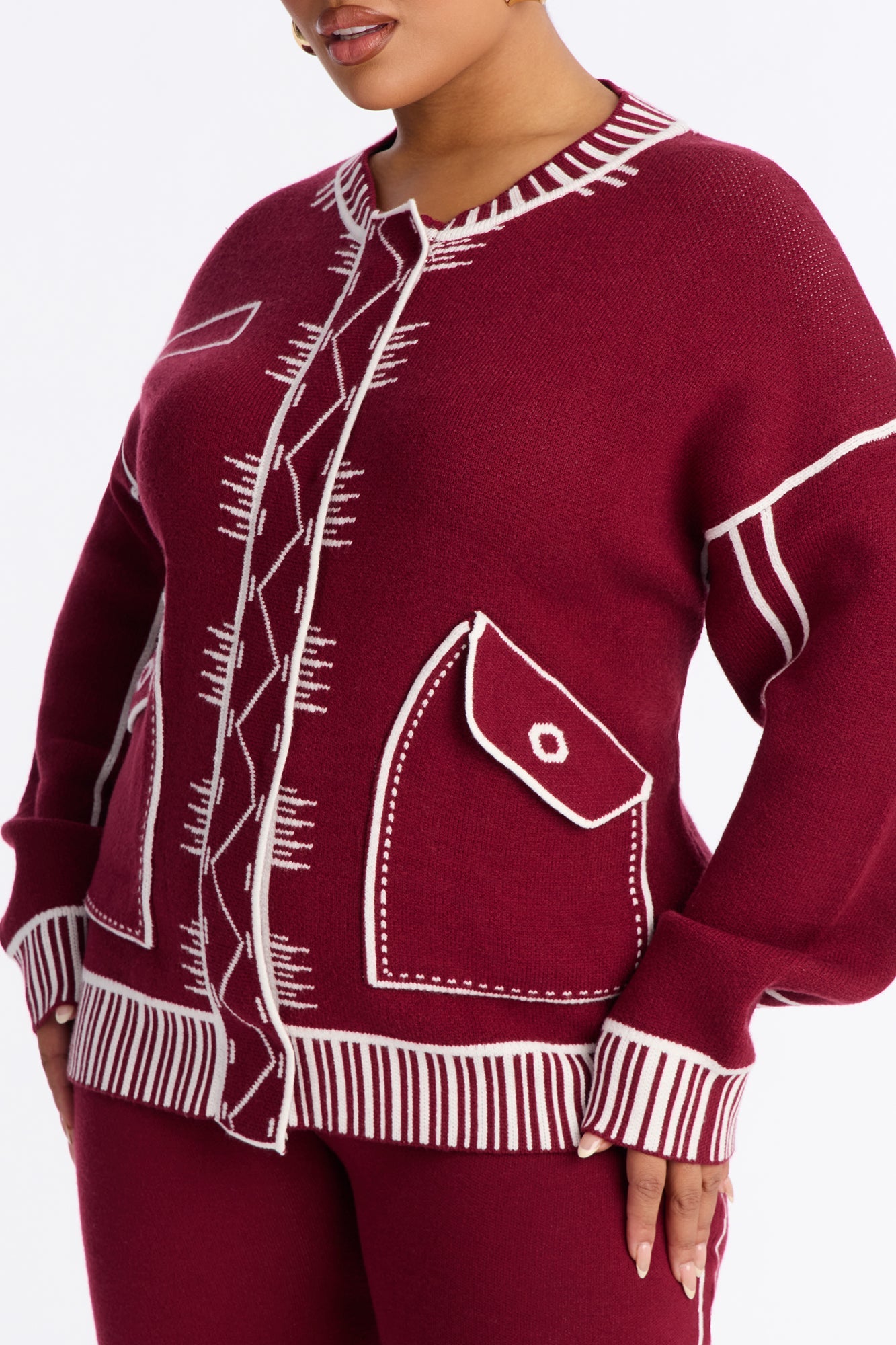 Contrast Mode Sweater Pant Set - Wine