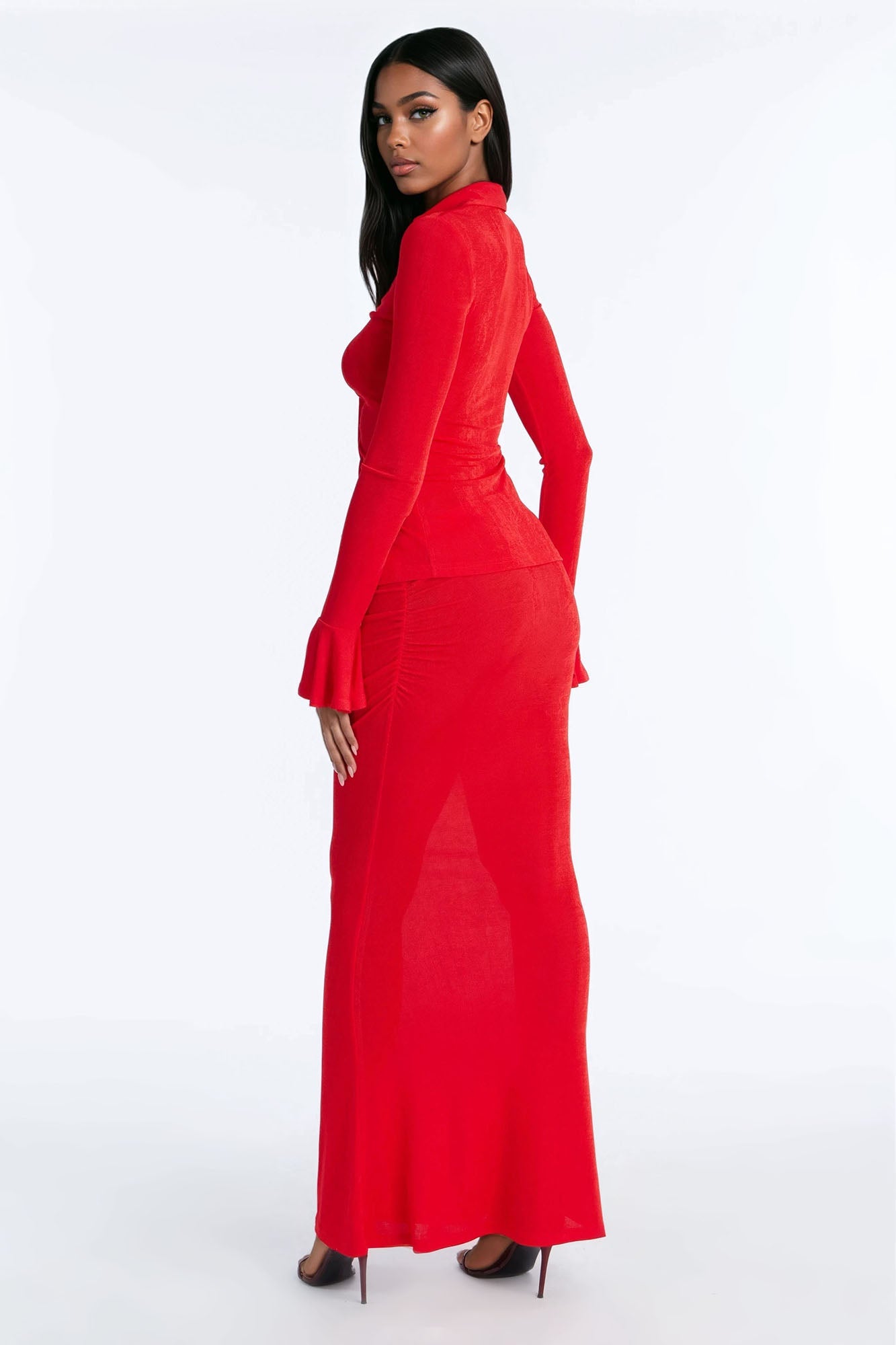 So Sweet Ruched Maxi Skirt Set - Red
